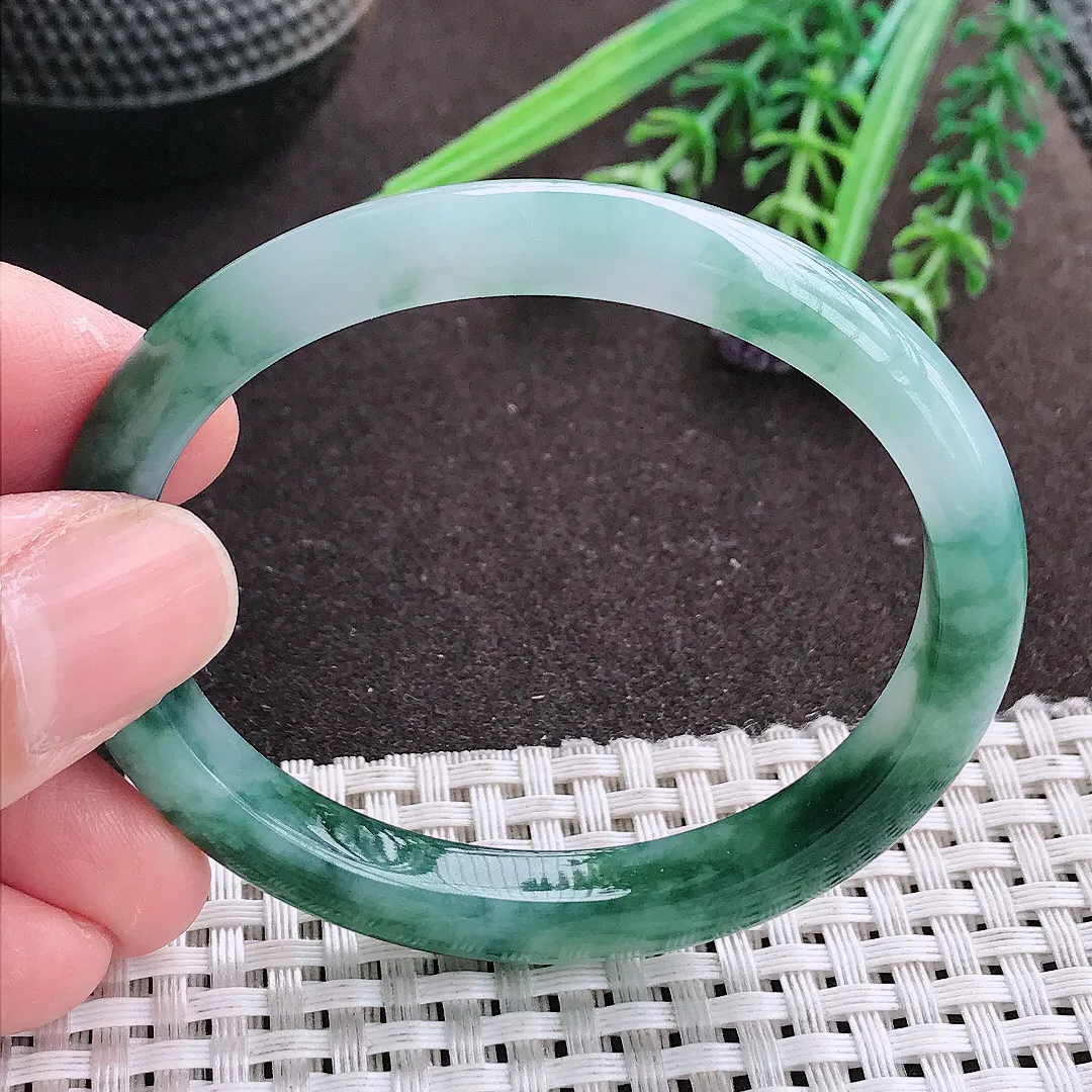 实拍A货翡翠53/46/8/6.8老坑冰润起胶飘花贵妃手镯宽边翡翠玉镯女款