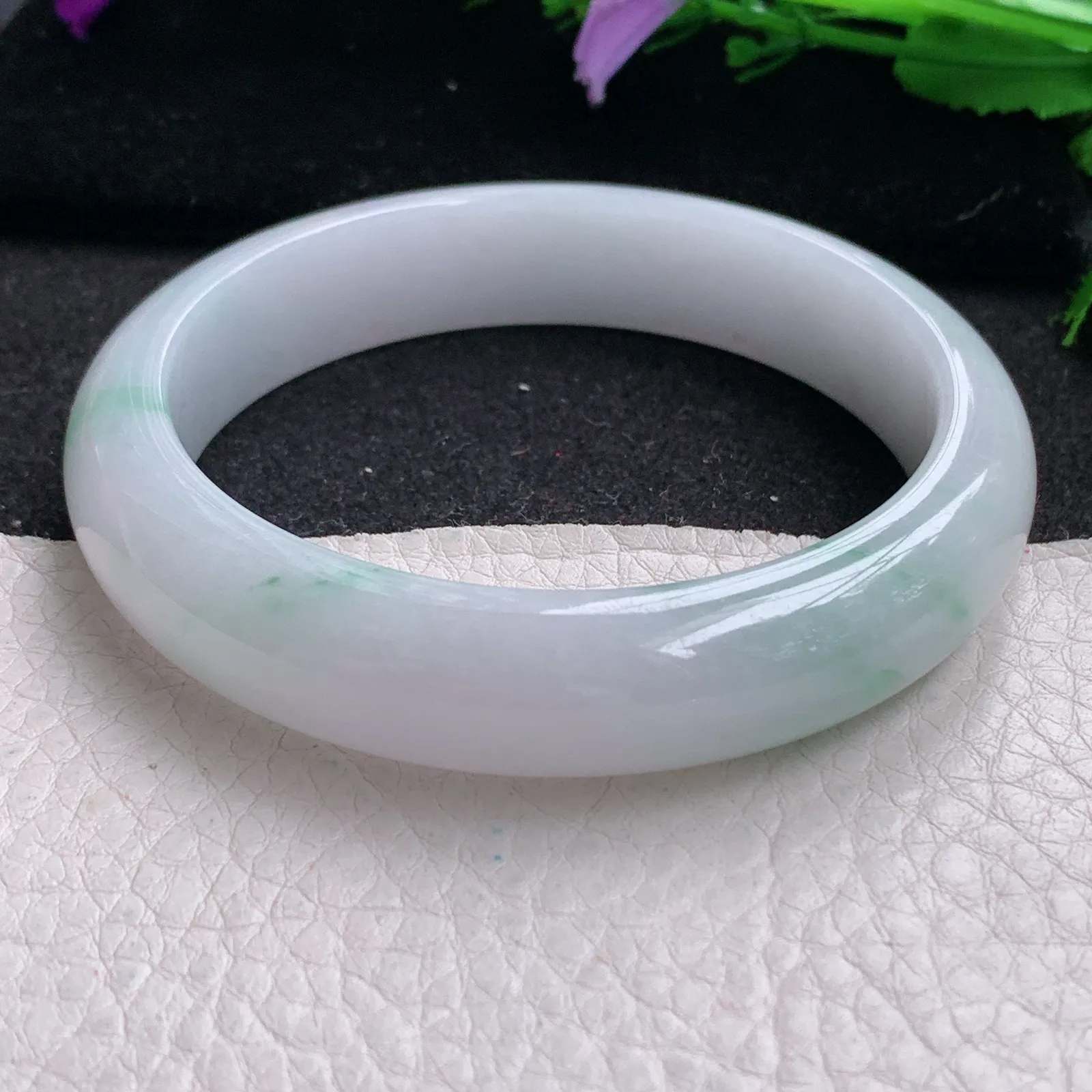 ee实拍59*13.4*8.2平安镯 缅甸翡翠精美冰飘花宽边玉手镯 玉手环