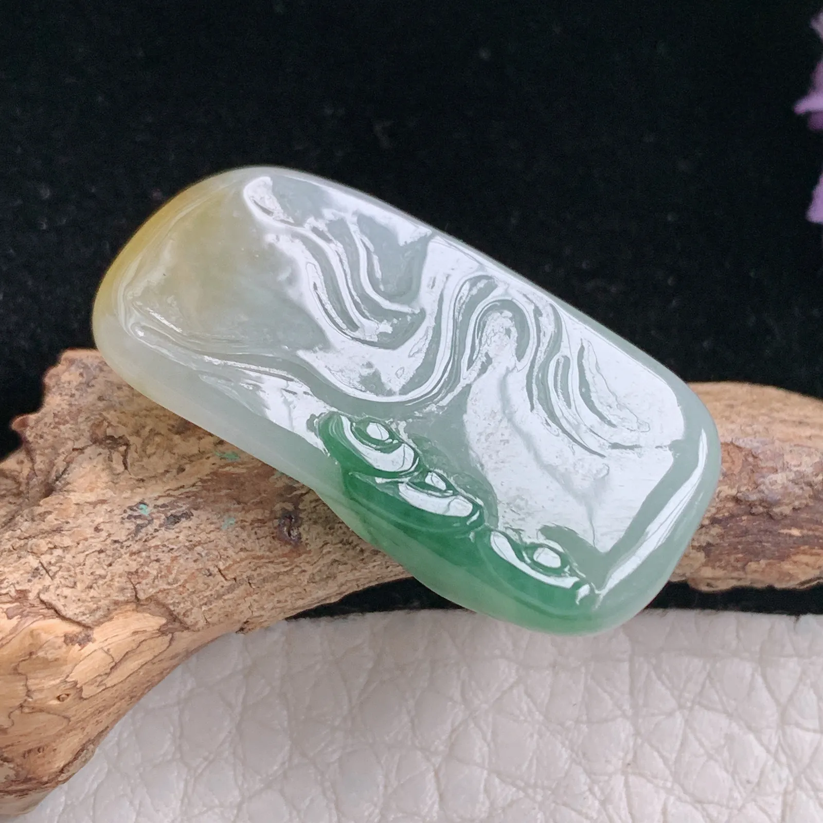 lz实拍32.2*16*6.5缅甸翡翠精雕冰三彩财神 财爷玉吊坠 玉挂坠