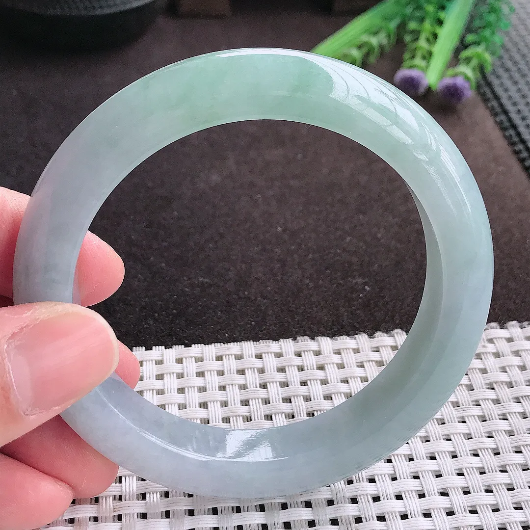 实拍A货翡翠59/12.5/9.6老坑冰润起胶冰晴厚装手镯宽边翡翠玉镯女款