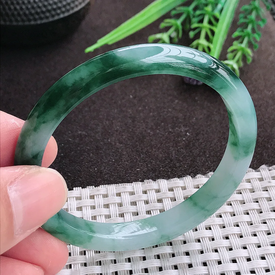 实拍A货翡翠53/46/8/6.8老坑冰润起胶飘花贵妃手镯宽边翡翠玉镯女款