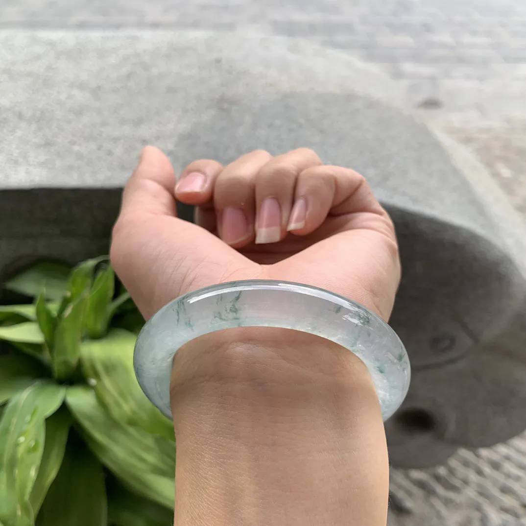 小圈口 50.9-10.1【高冰玻飘花圆条手镯】圆条50 51可戴