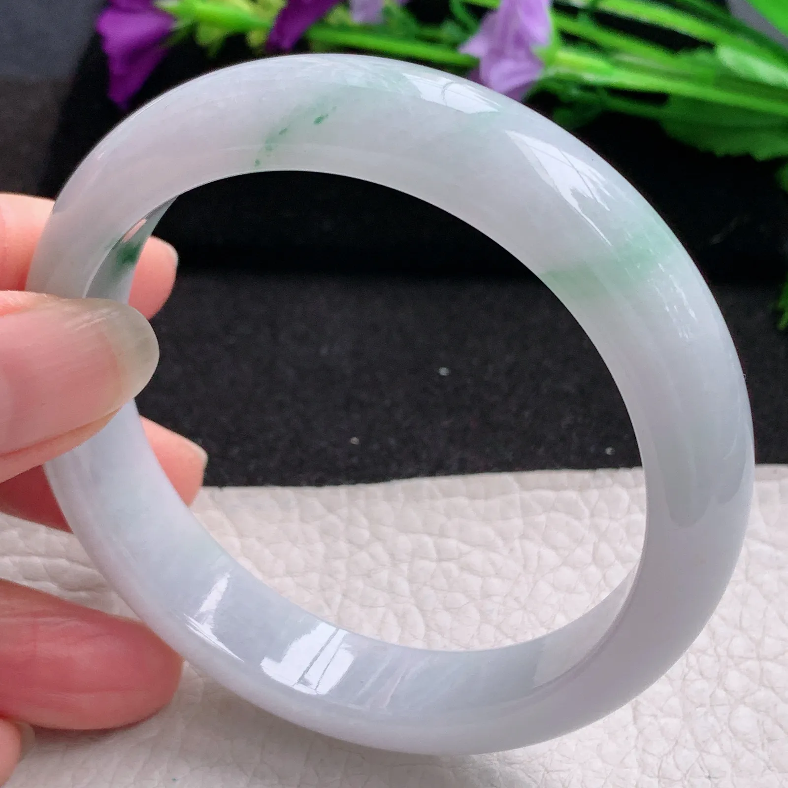 ee实拍59*13.4*8.2平安镯 缅甸翡翠精美冰飘花宽边玉手镯 玉手环