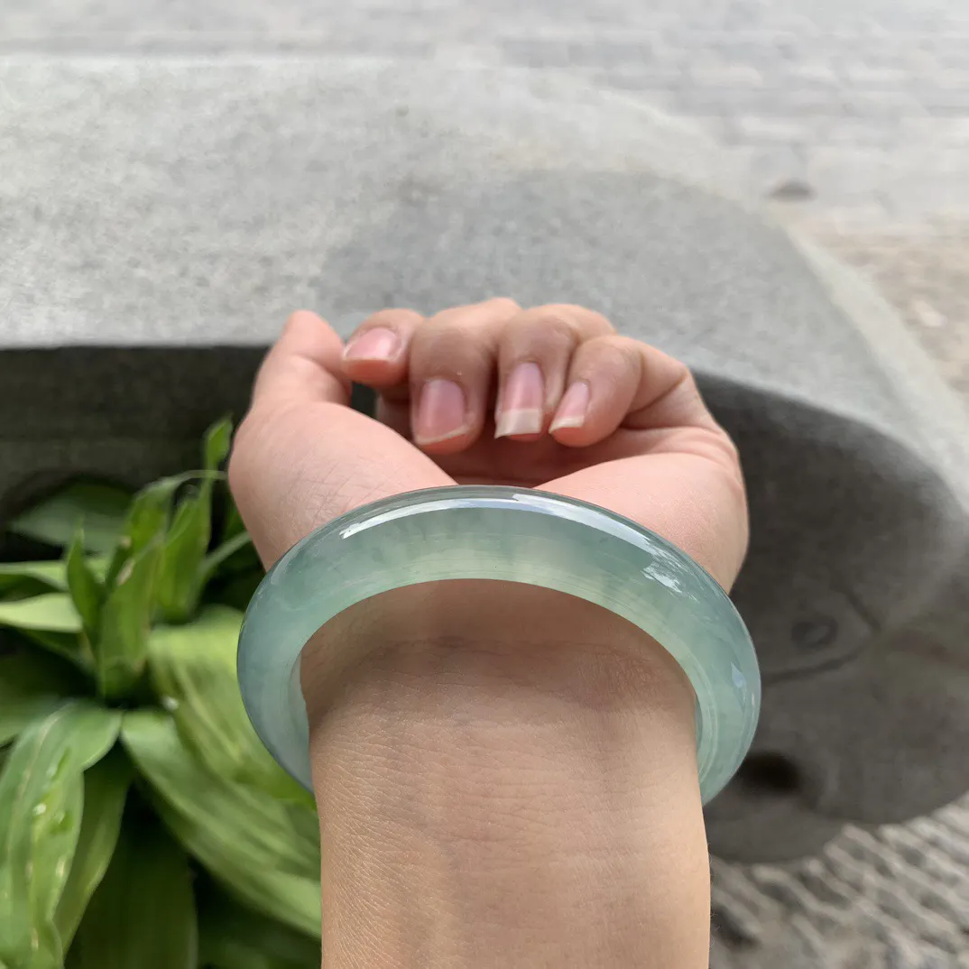 圈口 56.7-12.6-8.6【冰种绿正圈手镯】正圈56 57可戴