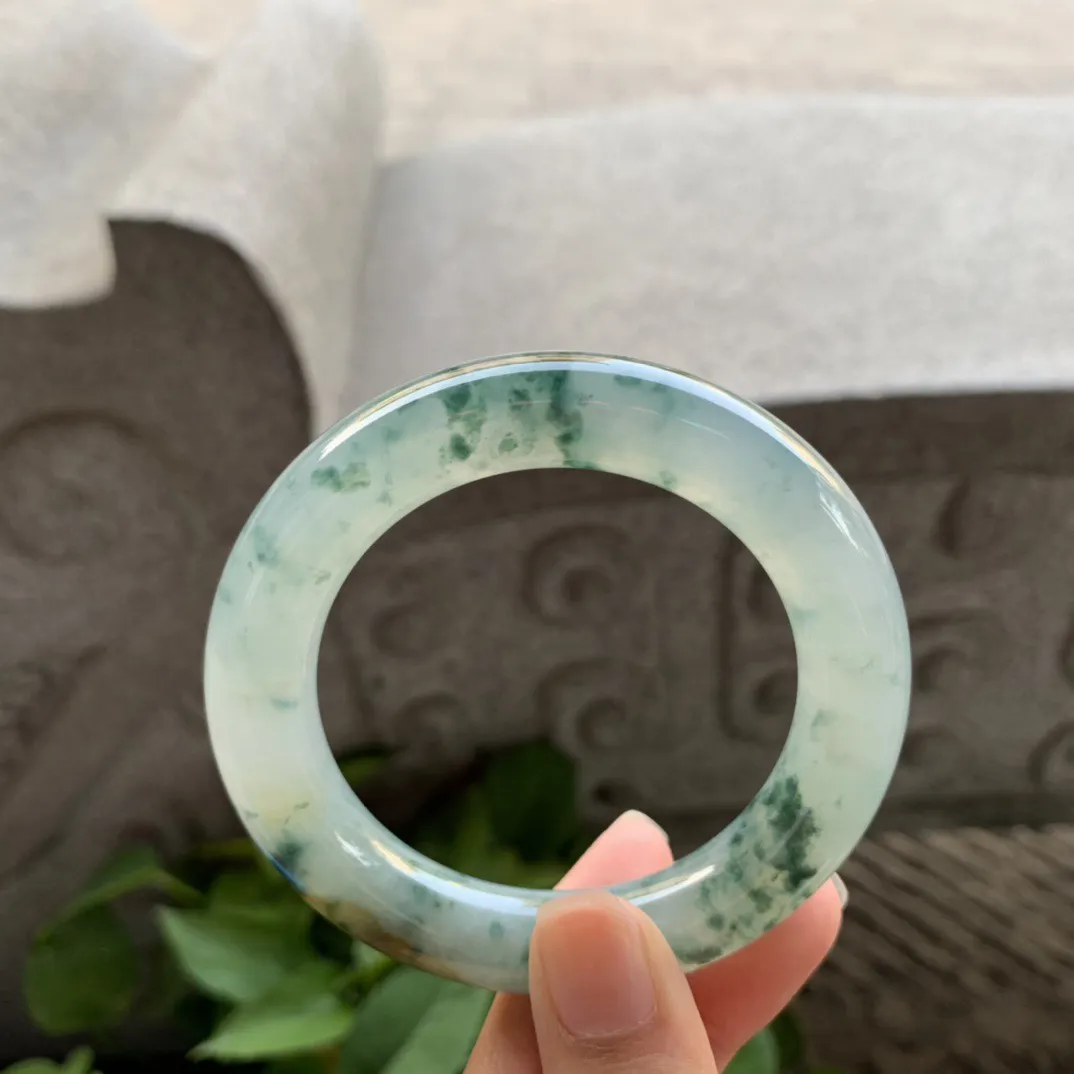 小圈口51.7-11.6 【冰飘花黄翡圆条手镯】圆条51 52可戴