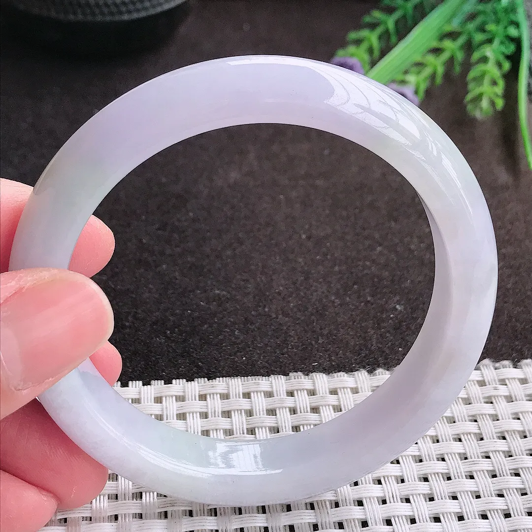 实拍A货翡翠58.8/12.6/8.5老坑冰润水灵淡雅紫罗兰手镯宽边翡翠玉镯女款