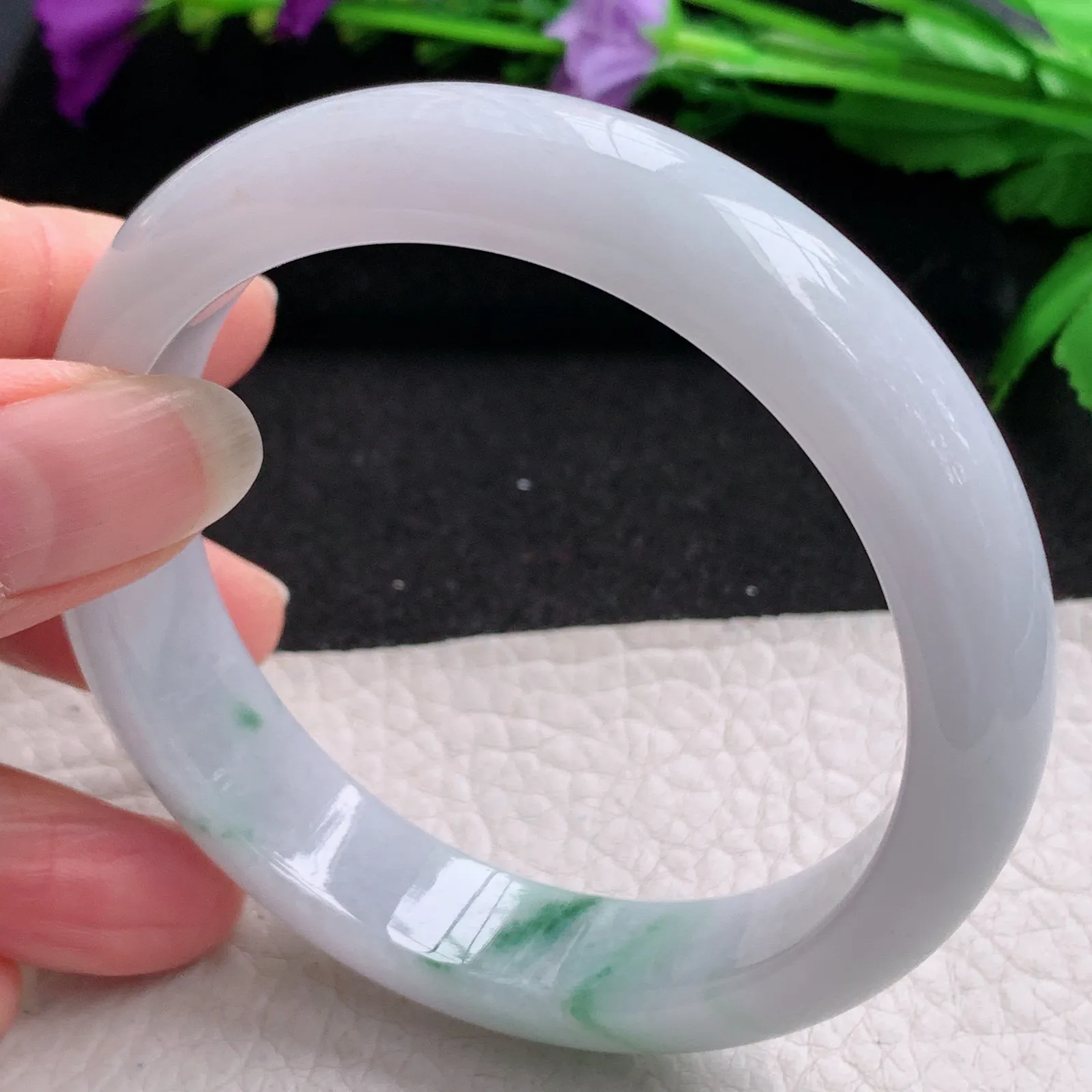 ee实拍59*13.4*8.2平安镯 缅甸翡翠精美冰飘花宽边玉手镯 玉手环