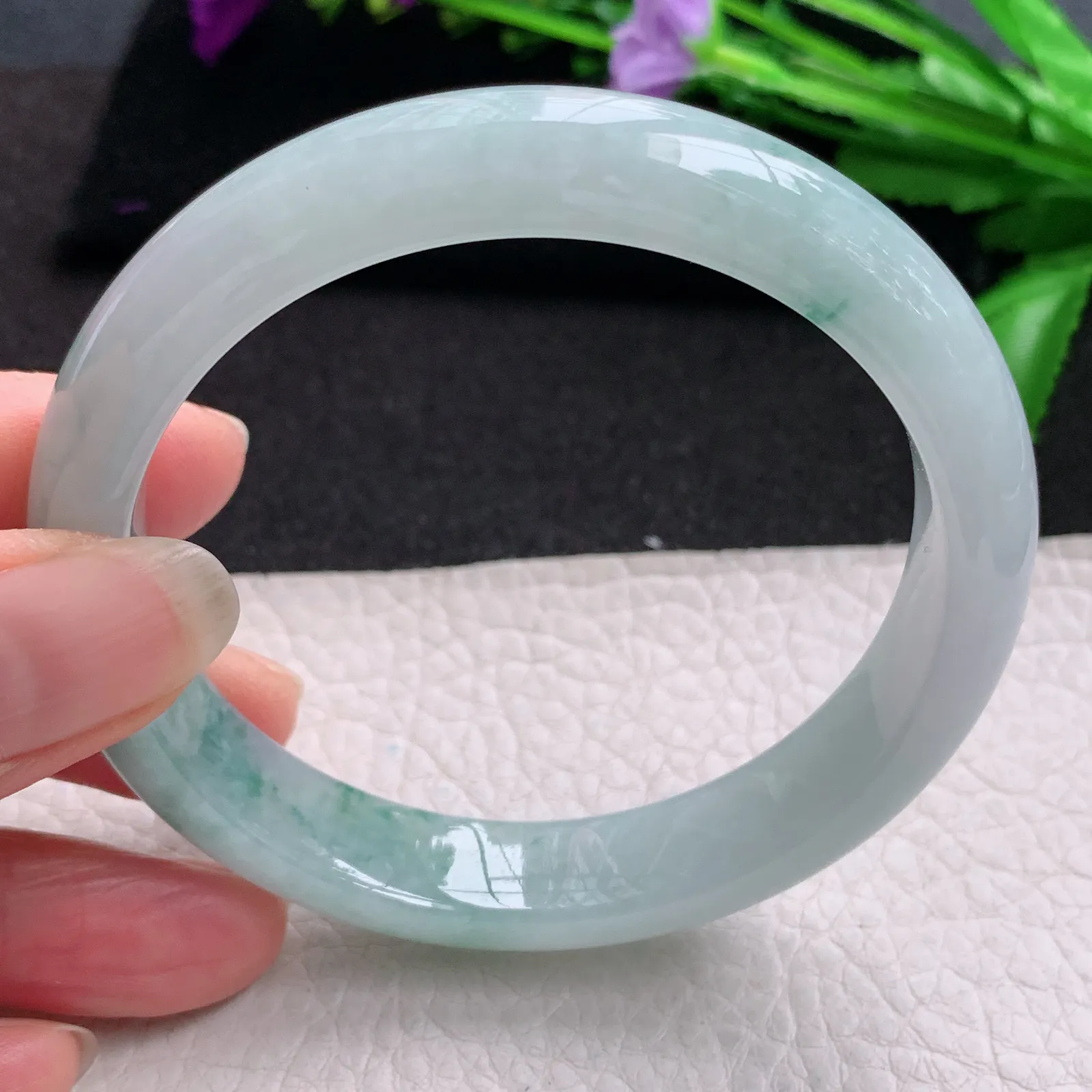 nr大圈口60*12.5*8平安镯 缅甸翡翠精美冰飘花宽边玉手镯 玉手环