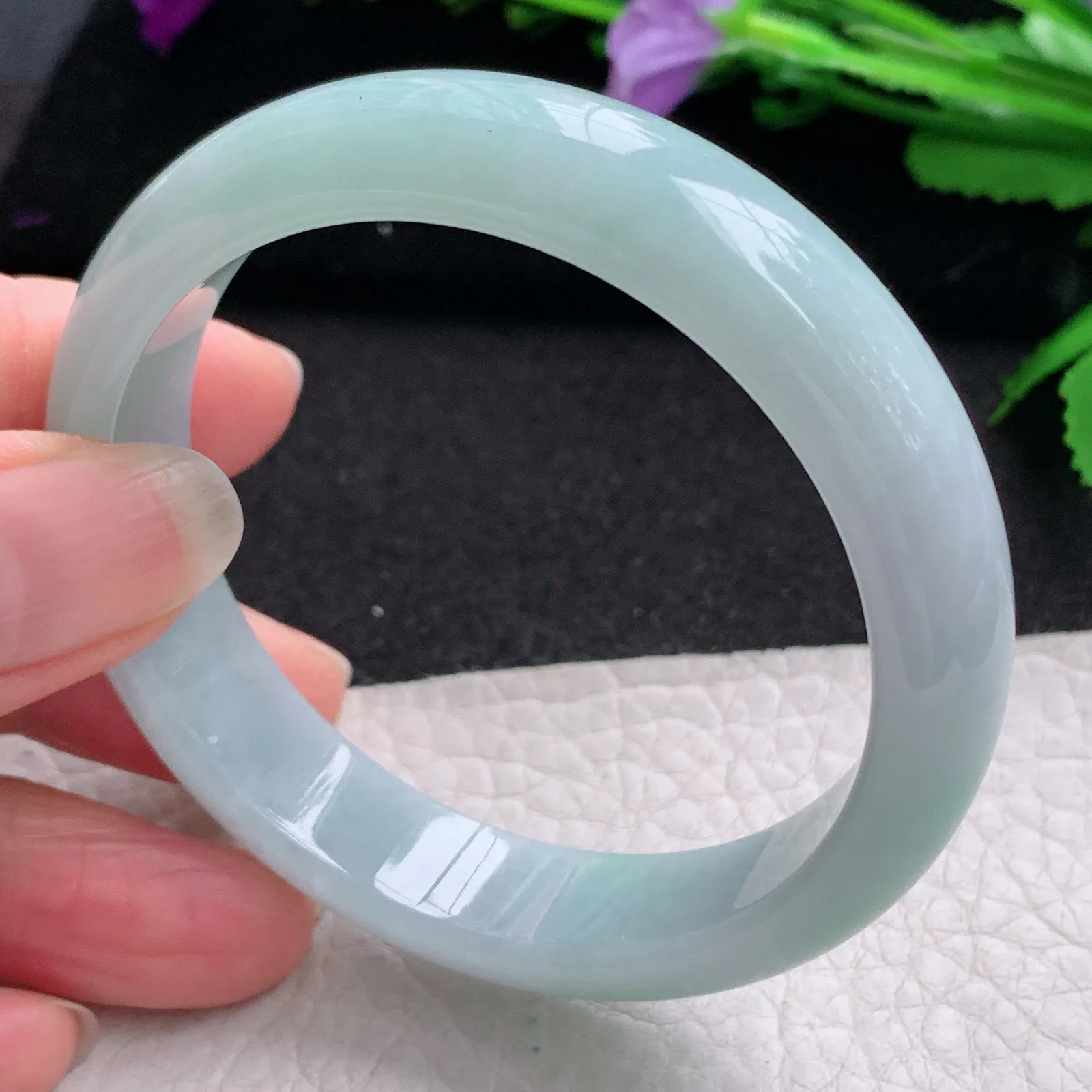 nr实拍54.6*13*7平安镯 缅甸翡翠精美春带彩宽边玉手镯 玉手环