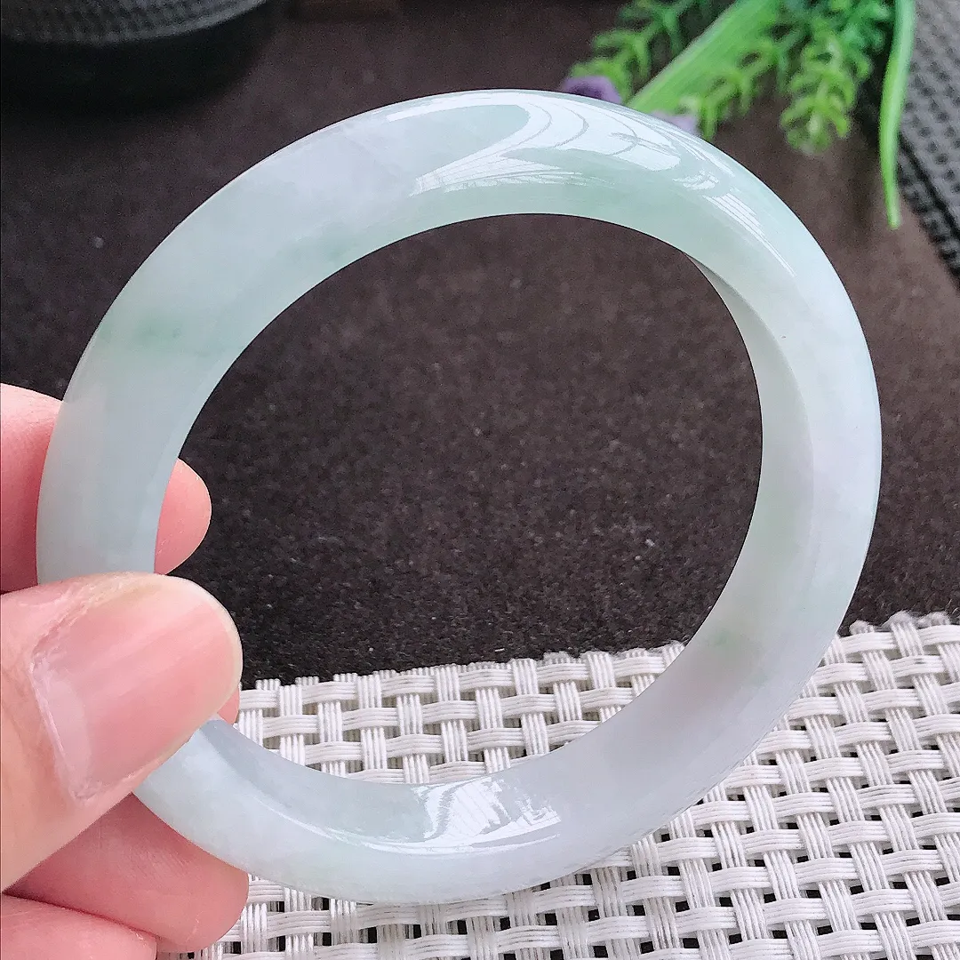 实拍A货翡翠58/12/8.3老坑冰胶水灵飘花手镯宽边翡翠玉镯女款