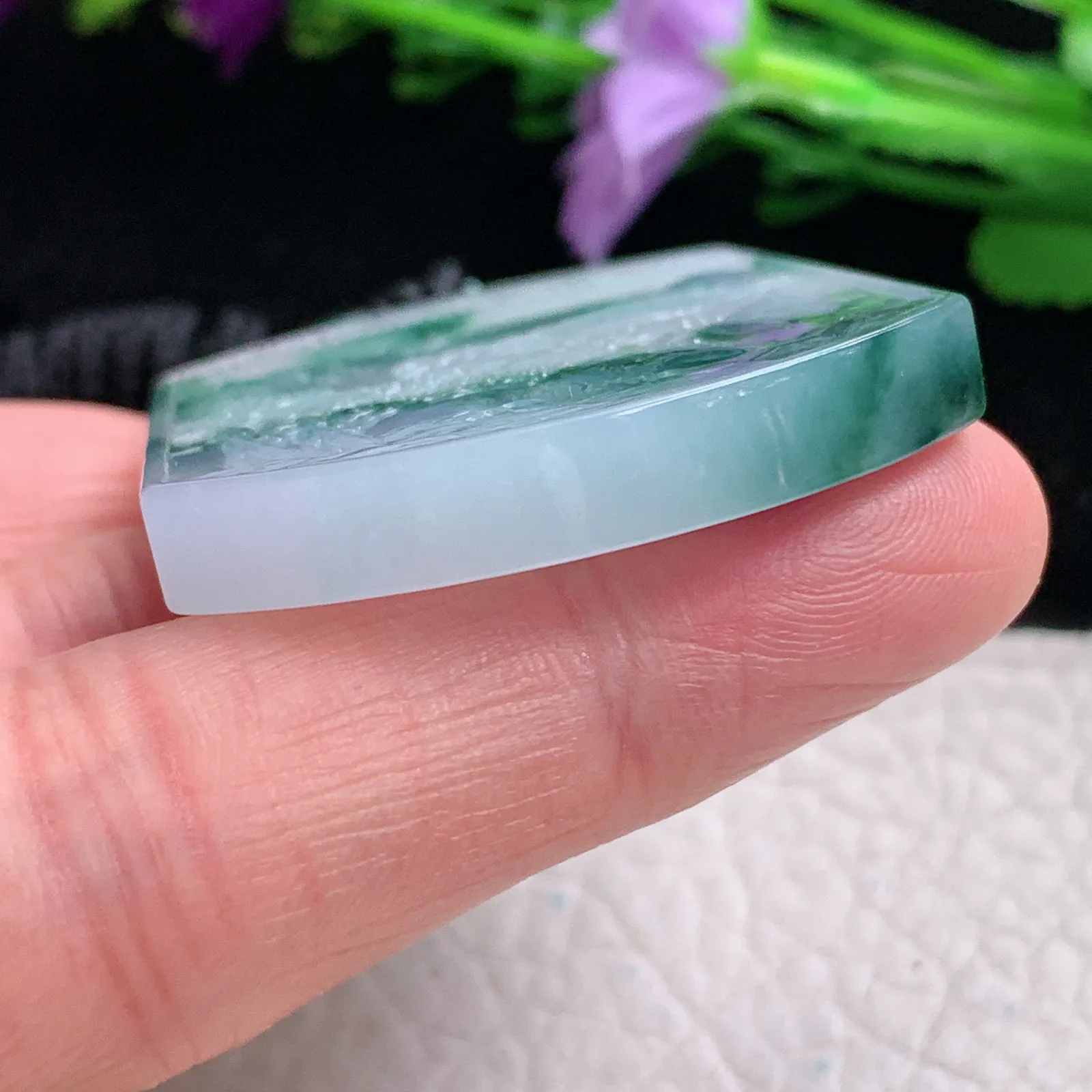 yl实拍1*37.8*5.6缅甸翡翠精雕冰飘花山水 大好河山玉吊坠 玉挂坠