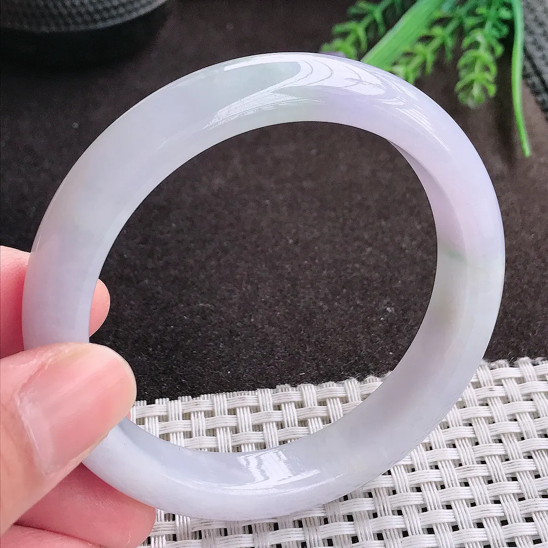 实拍A货翡翠58.8/12.6/8.5老坑冰润水灵淡雅紫罗兰手镯宽边翡翠玉镯女款