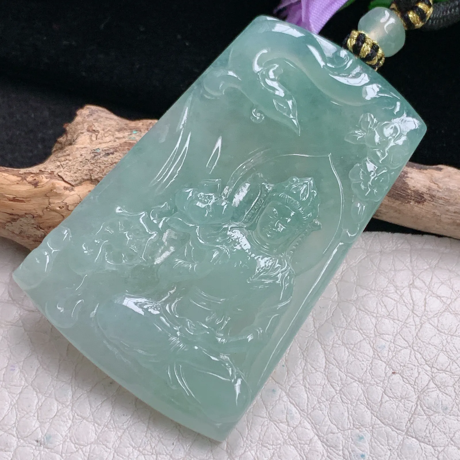 yl实拍56.8*36.5*5.5缅甸翡翠精雕持莲观音 御凤观音玉吊坠 玉挂坠