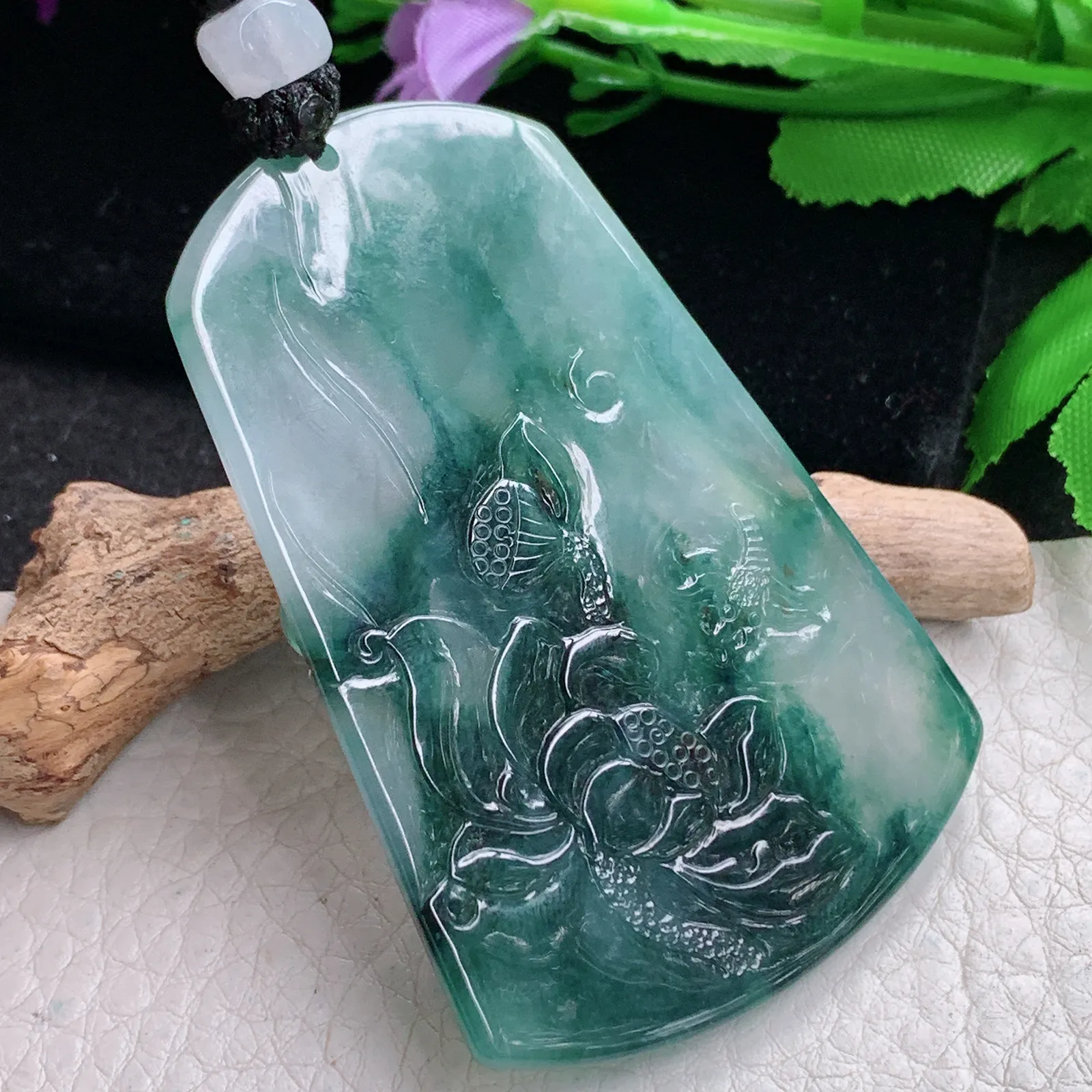 yl实拍63.5*42.8*6缅甸翡翠精雕文殊菩萨 生肖守护神玉吊坠 玉挂坠