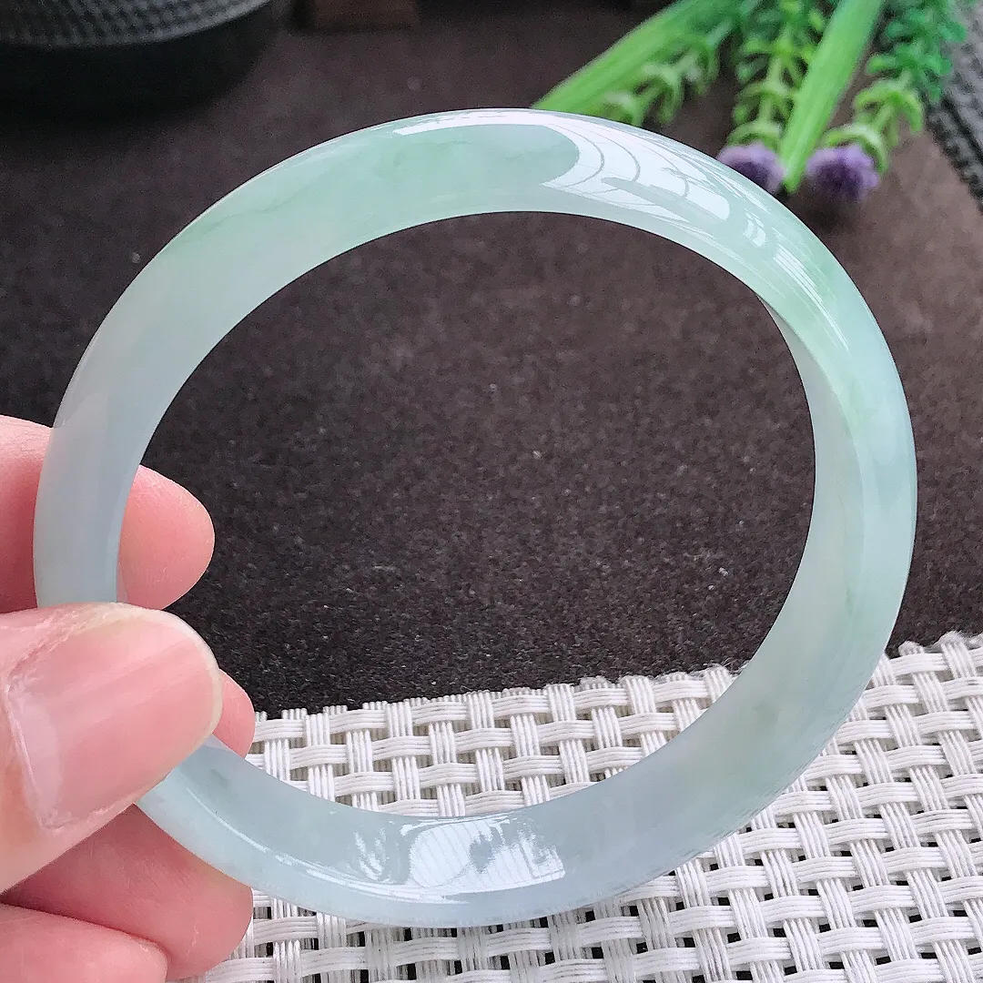 实拍A货翡翠60.5/13.3/6.8大圈口老坑冰胶果冻冰晴手镯宽边翡翠玉镯女款