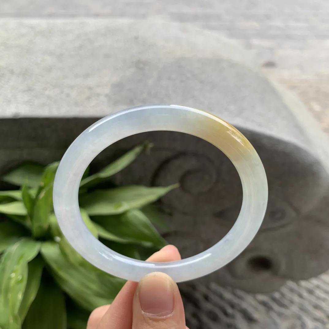 圈口57-7.7 【冰黄翡圆条手镯】圆条57 58可戴