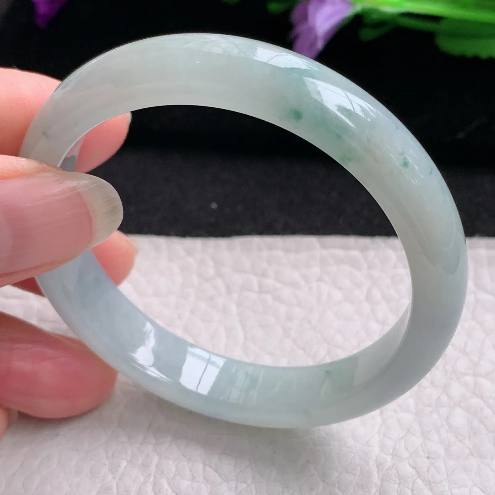 xx小圈口51*10.6*6.6平安镯 缅甸翡翠精美冰飘花宽边玉手镯 玉手环