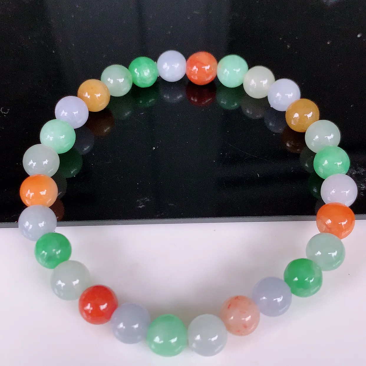 自然光实拍，冰润多宝翡翠手链，多彩翡翠手串，颜色丰富，料子细腻，高档大气，自戴送礼佳品！#46.19取一尺寸6.8