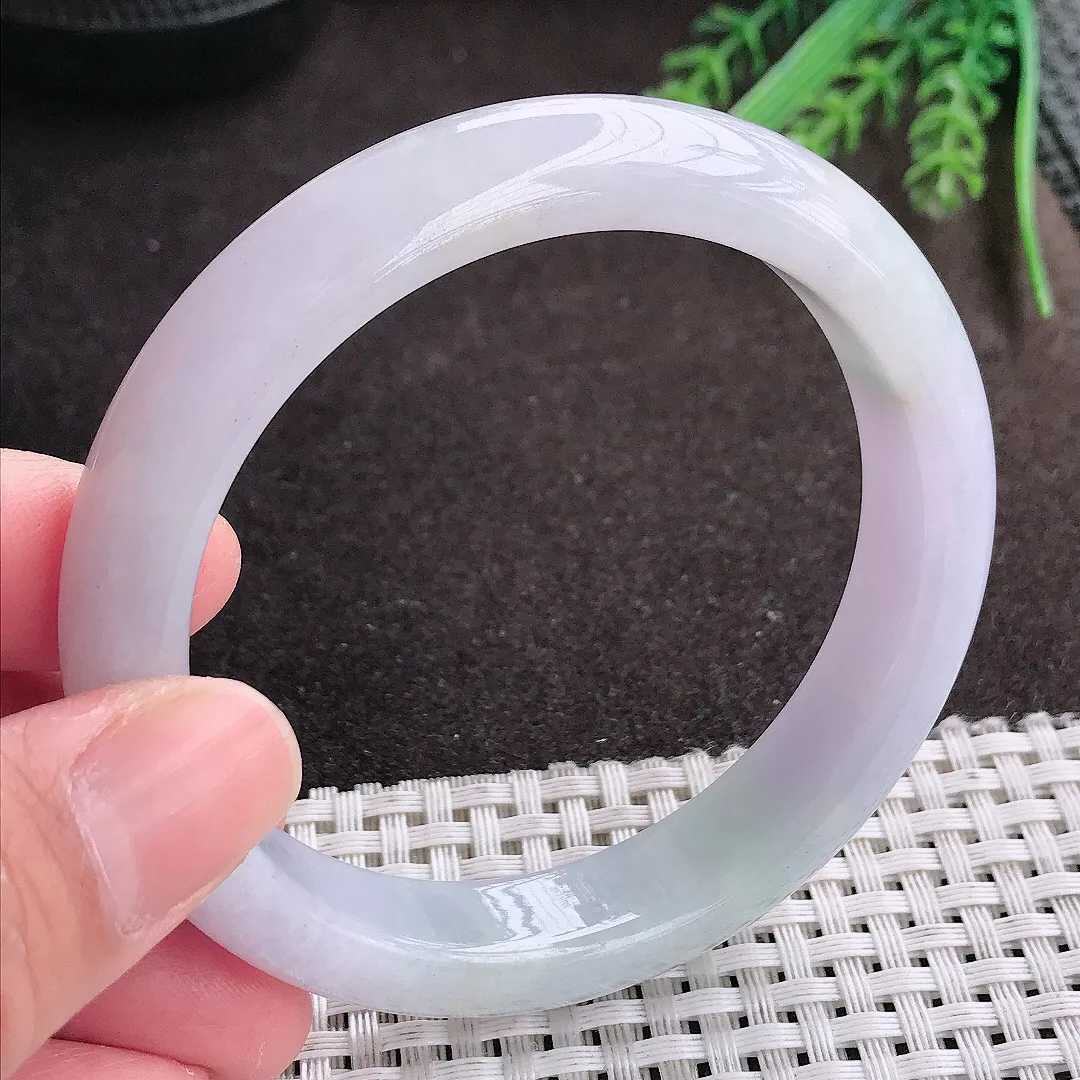 实拍A货翡翠58.8/12.6/8.5老坑冰润水灵淡雅紫罗兰手镯宽边翡翠玉镯女款