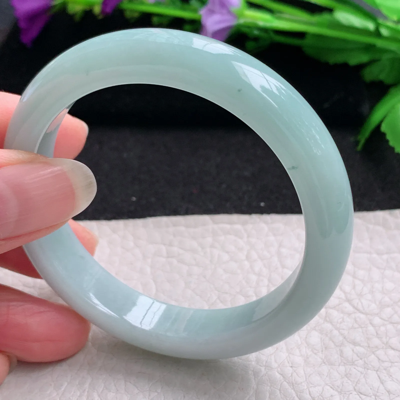 xx小圈口53*11.6*7.7平安镯 缅甸翡翠精美秀气蓝韵宽边玉手镯 玉手环