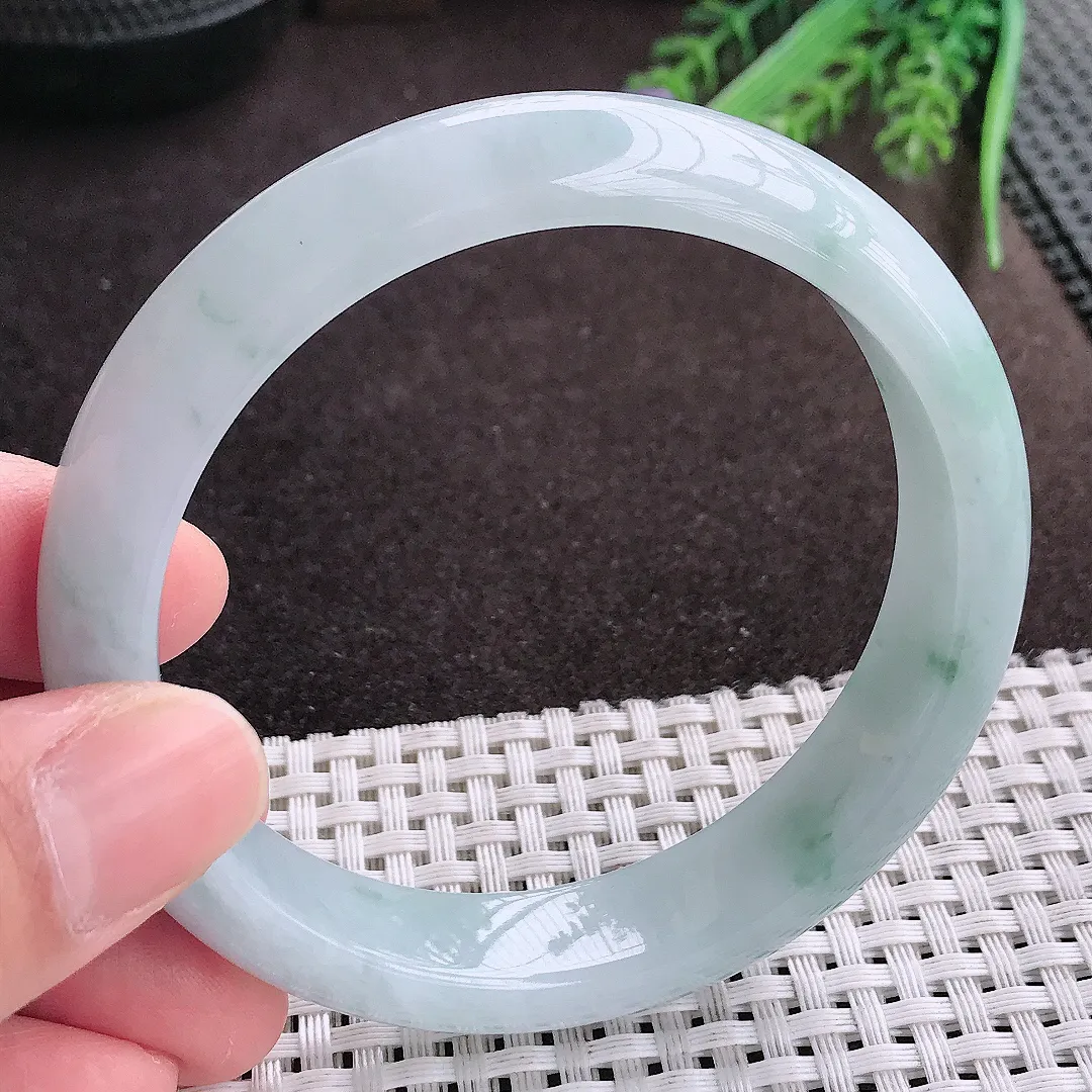 实拍A货翡翠60/13.6/8.3老坑冰润起胶飘花手镯宽边翡翠玉镯女款