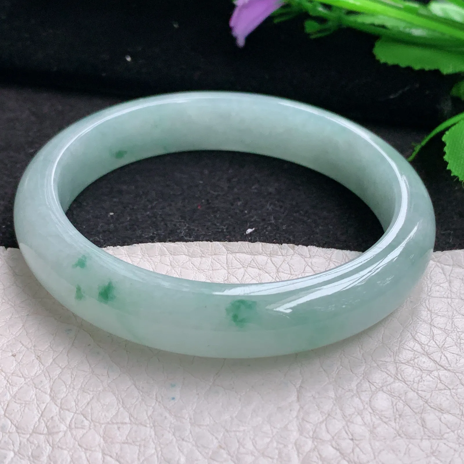 nr实拍57*11.8*7.7平安镯 缅甸翡翠精美冰飘花宽边玉手镯 玉手环