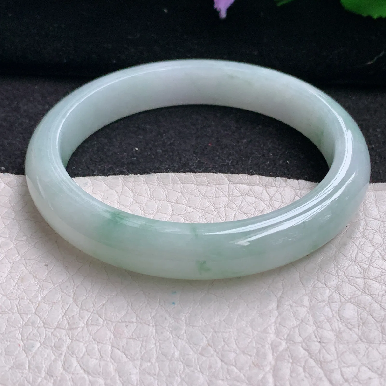 xx实拍55*10*7.4平安镯 缅甸翡翠精美冰飘花宽边玉手镯 玉手环