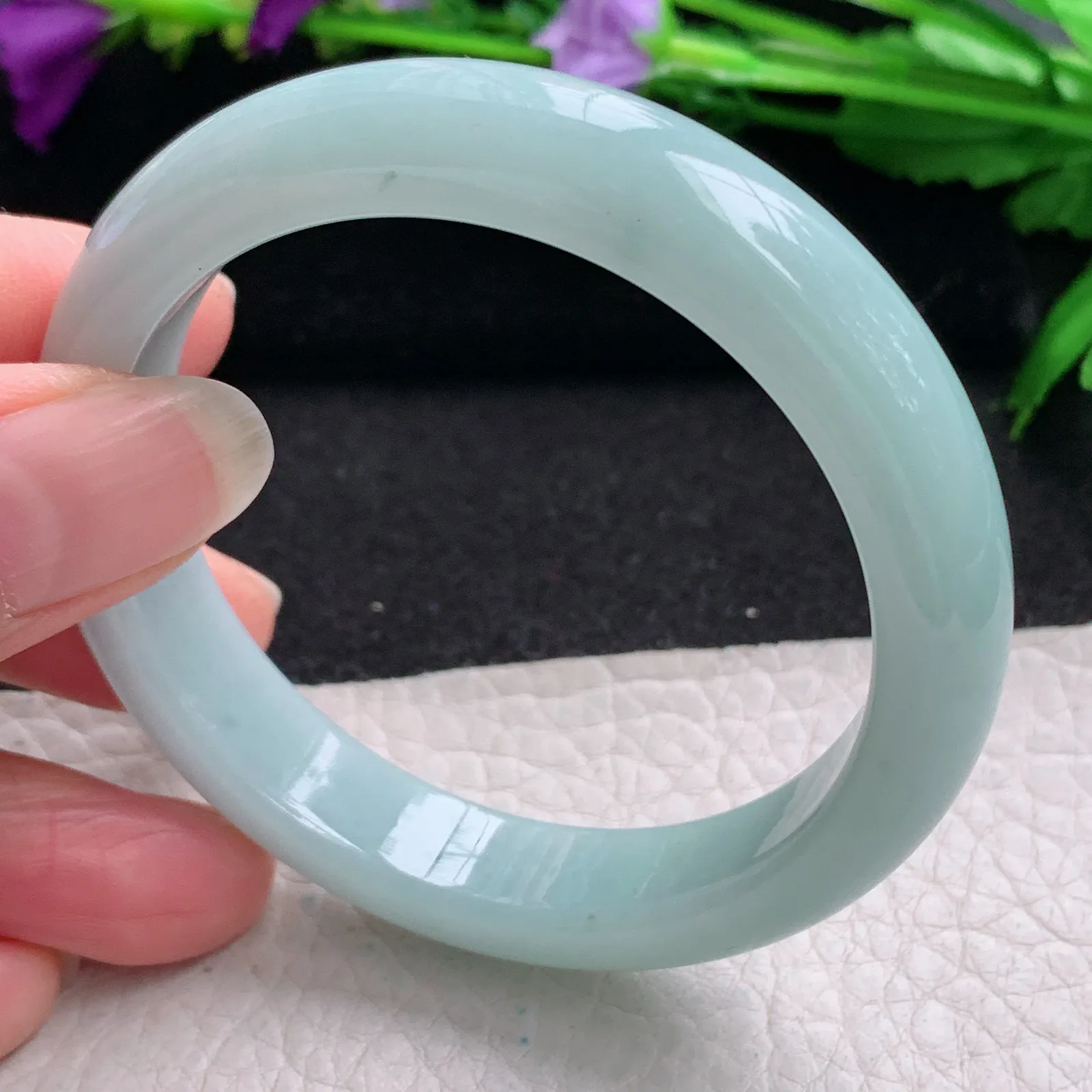 xx小圈口53*11.6*7.7平安镯 缅甸翡翠精美秀气蓝韵宽边玉手镯 玉手环