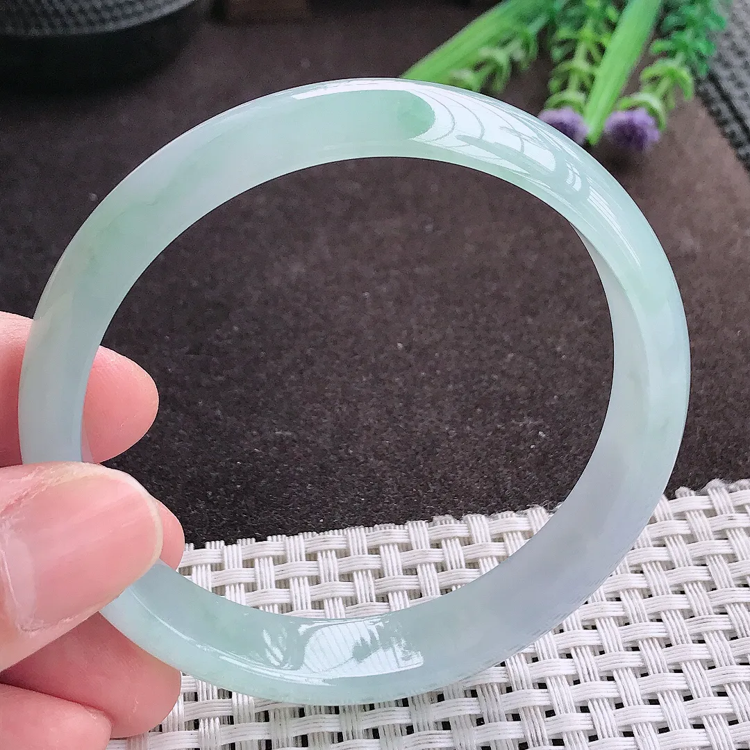 实拍A货翡翠60.5/13.3/6.8大圈口老坑冰胶果冻冰晴手镯宽边翡翠玉镯女款