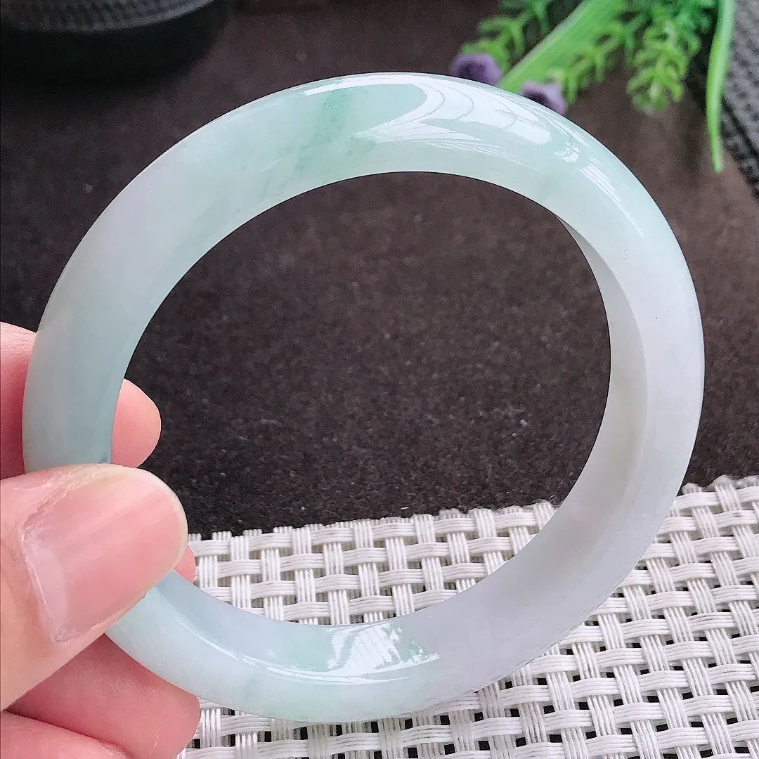 实拍A货翡翠58/12/8.3老坑冰胶水灵飘花手镯宽边翡翠玉镯女款