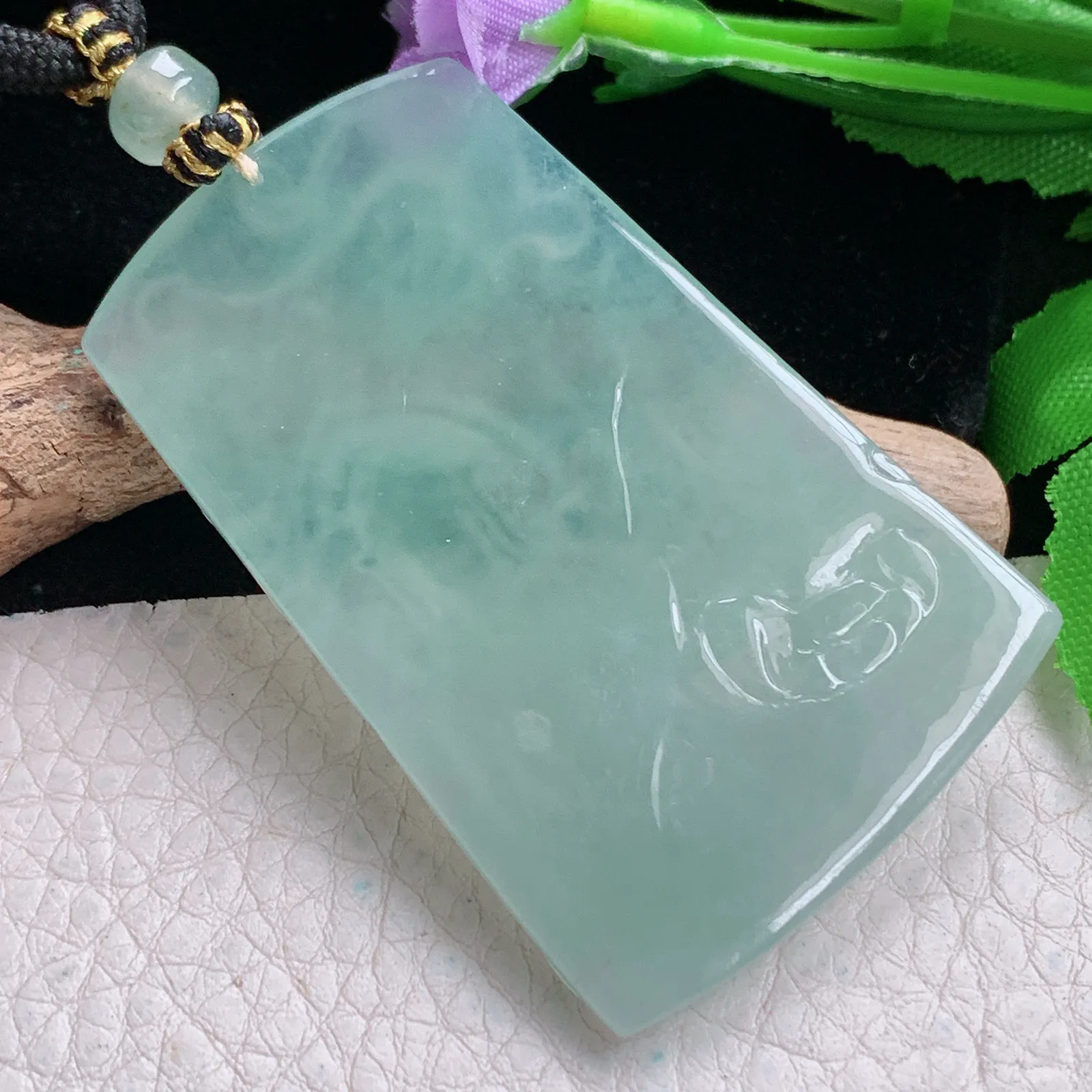 yl实拍56.8*36.5*5.5缅甸翡翠精雕持莲观音 御凤观音玉吊坠 玉挂坠