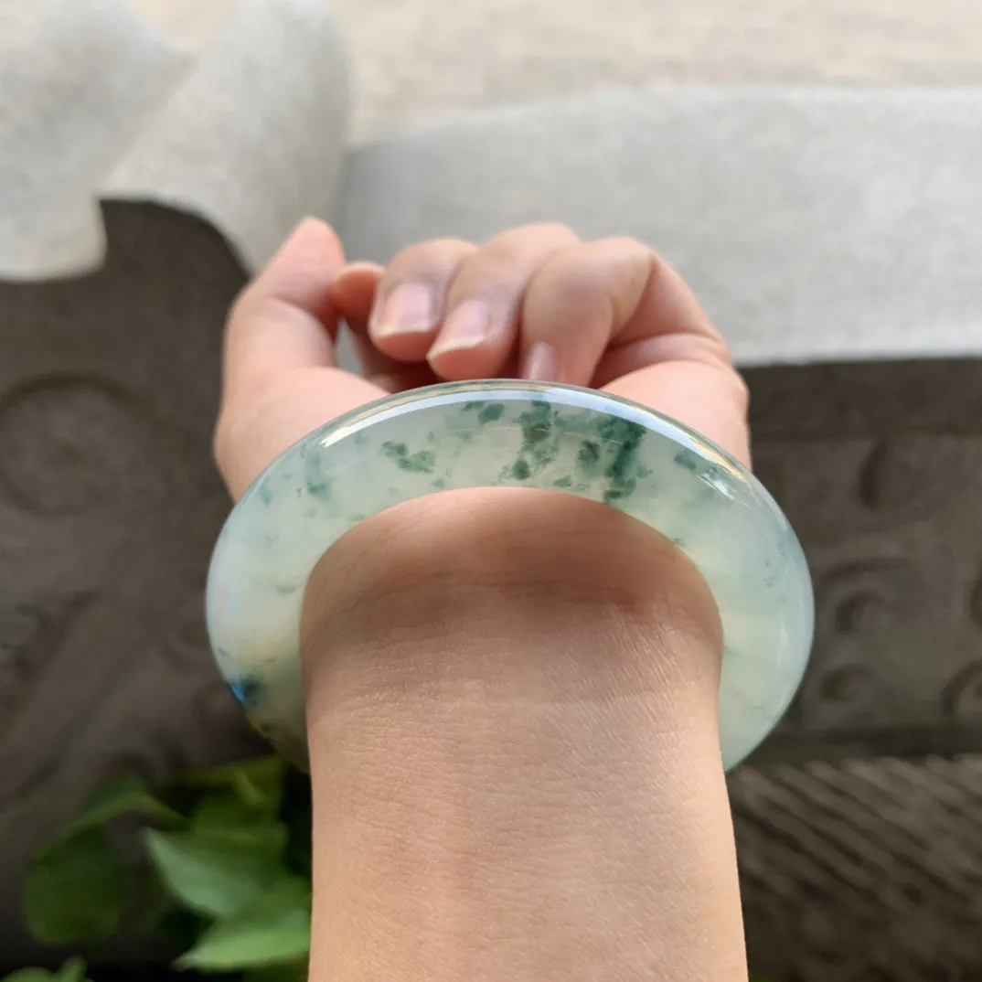 小圈口51.7-11.6 【冰飘花黄翡圆条手镯】圆条51 52可戴