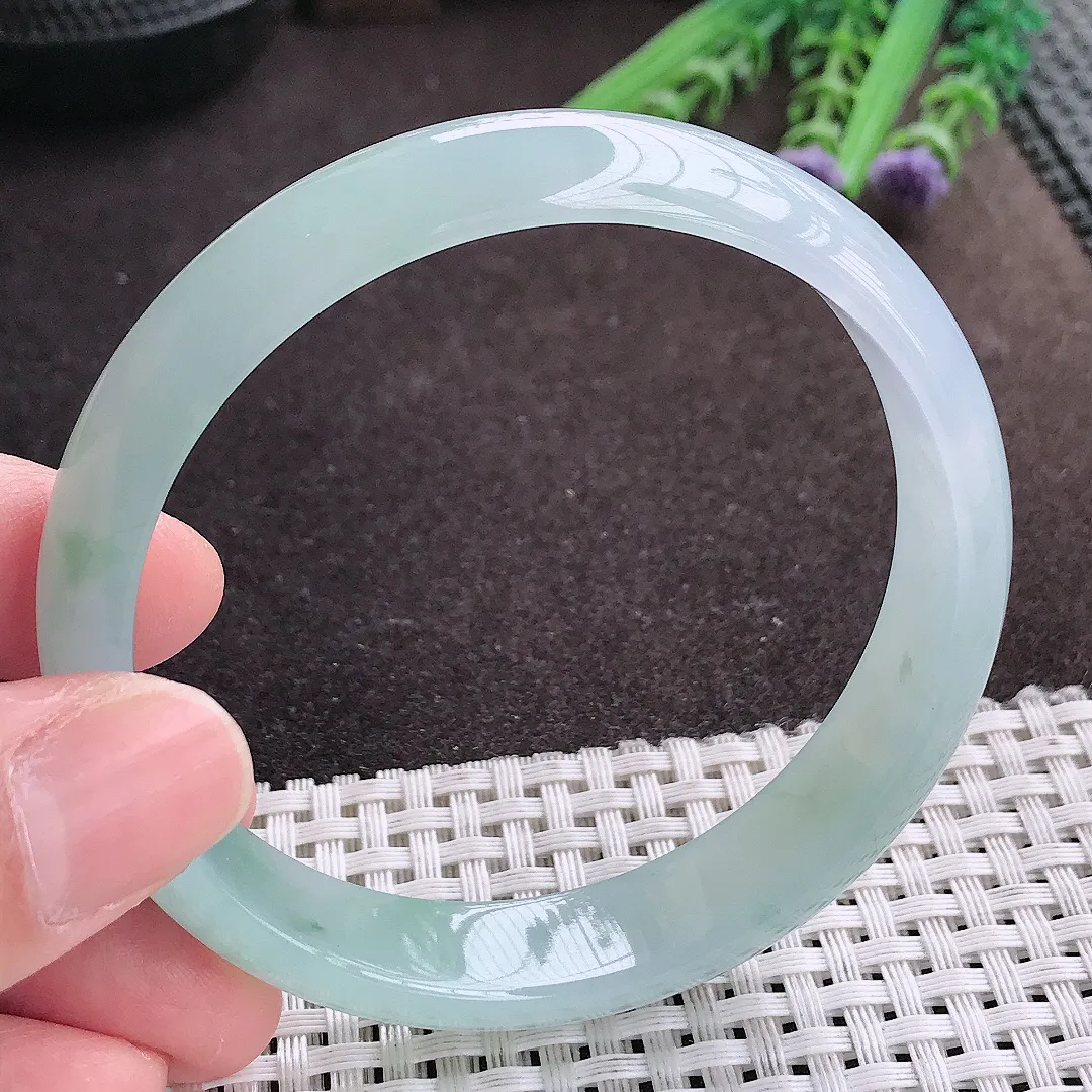 实拍A货翡翠60.5/13.3/6.8大圈口老坑冰胶果冻冰晴手镯宽边翡翠玉镯女款