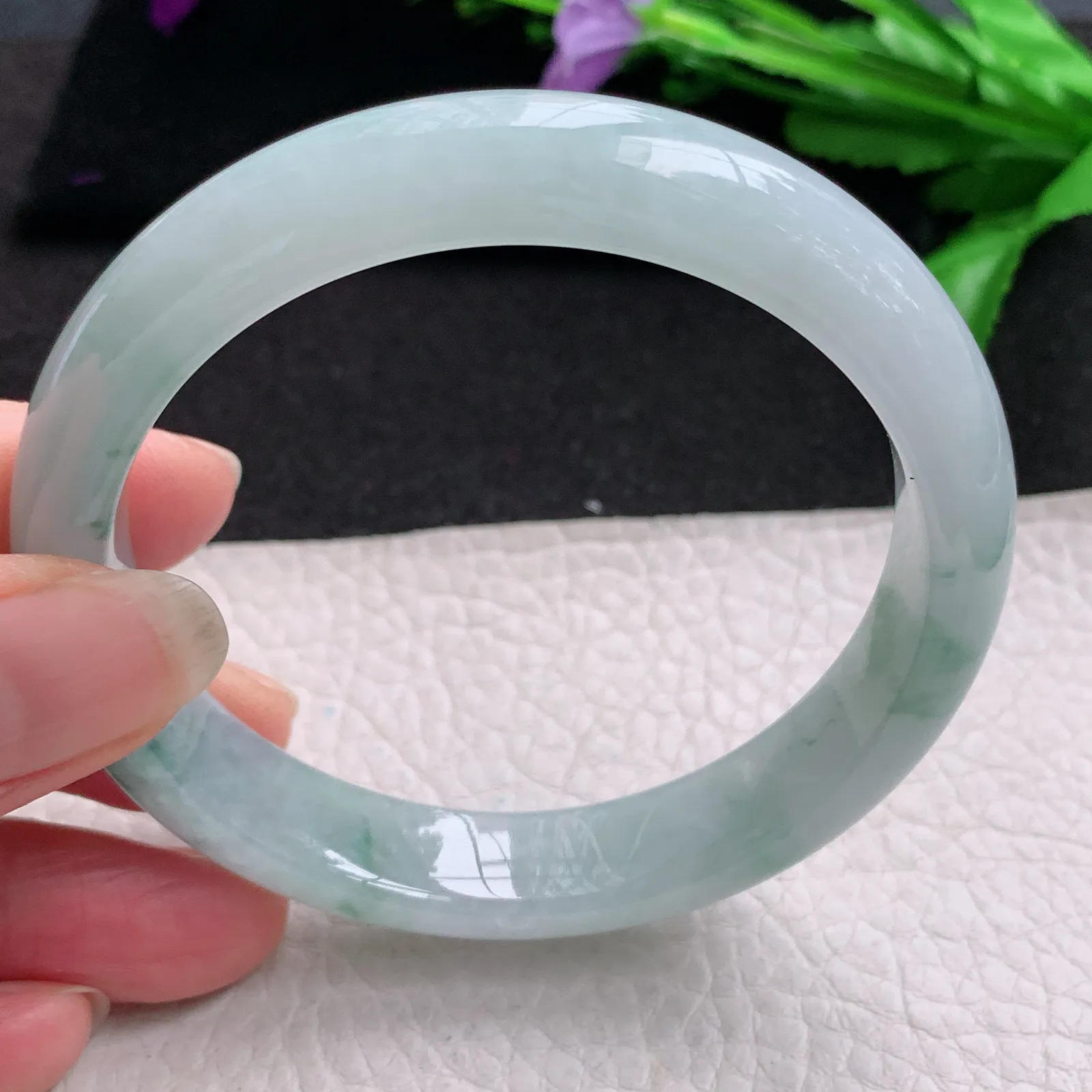 nr大圈口60*12.5*8平安镯 缅甸翡翠精美冰飘花宽边玉手镯 玉手环