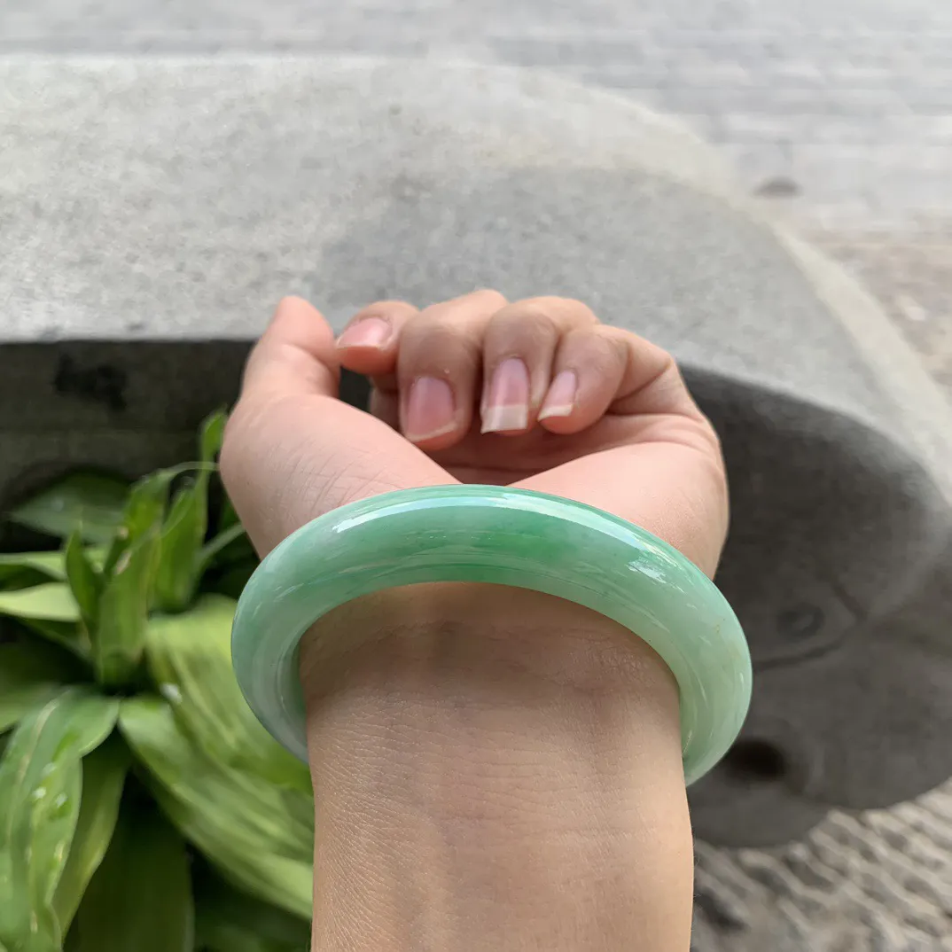 圈口 56-12.2-9.7【飘绿正圈手镯】正圈56 57可戴