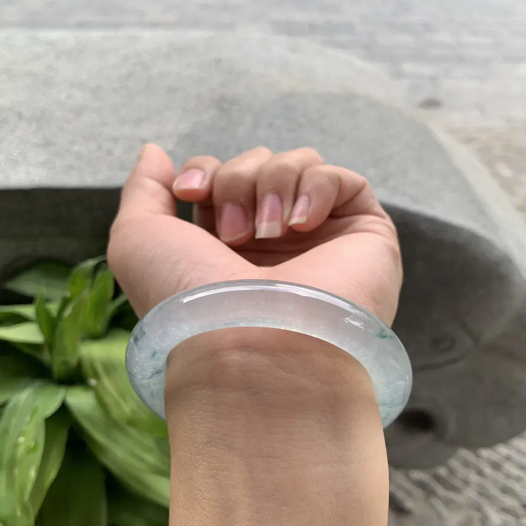 小圈口 50.9-10.1【高冰玻飘花圆条手镯】圆条50 51可戴