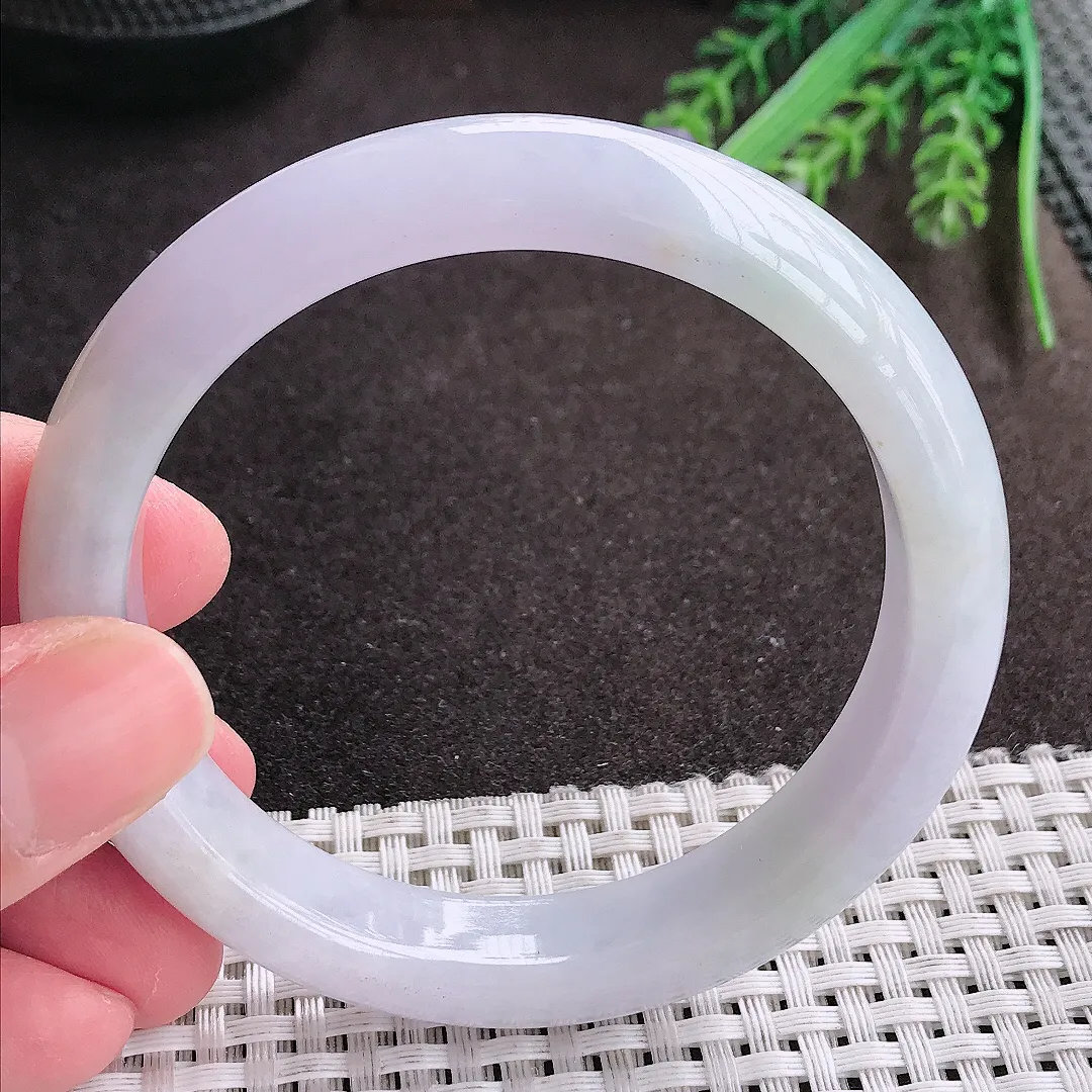 实拍A货翡翠58.8/12.6/8.5老坑冰润水灵淡雅紫罗兰手镯宽边翡翠玉镯女款