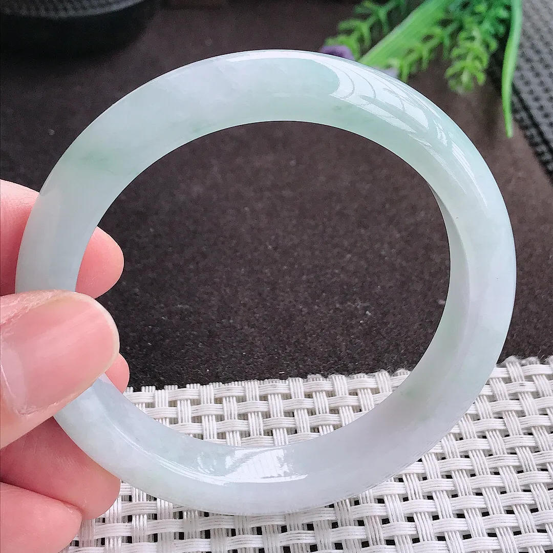 实拍A货翡翠58/12/8.3老坑冰胶水灵飘花手镯宽边翡翠玉镯女款