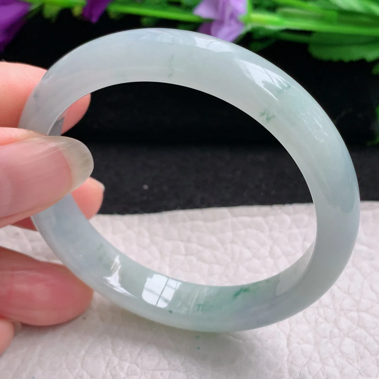 xx小圈口51*10.6*6.6平安镯 缅甸翡翠精美冰飘花宽边玉手镯 玉手环