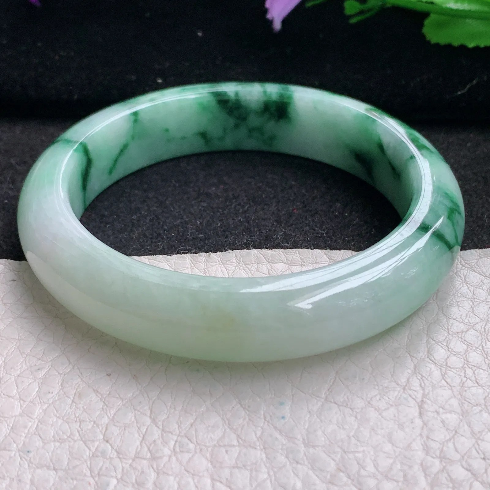 hy实拍53.8*12.5*8.5平安镯 缅甸翡翠精美飘花宽边玉手镯 玉手环