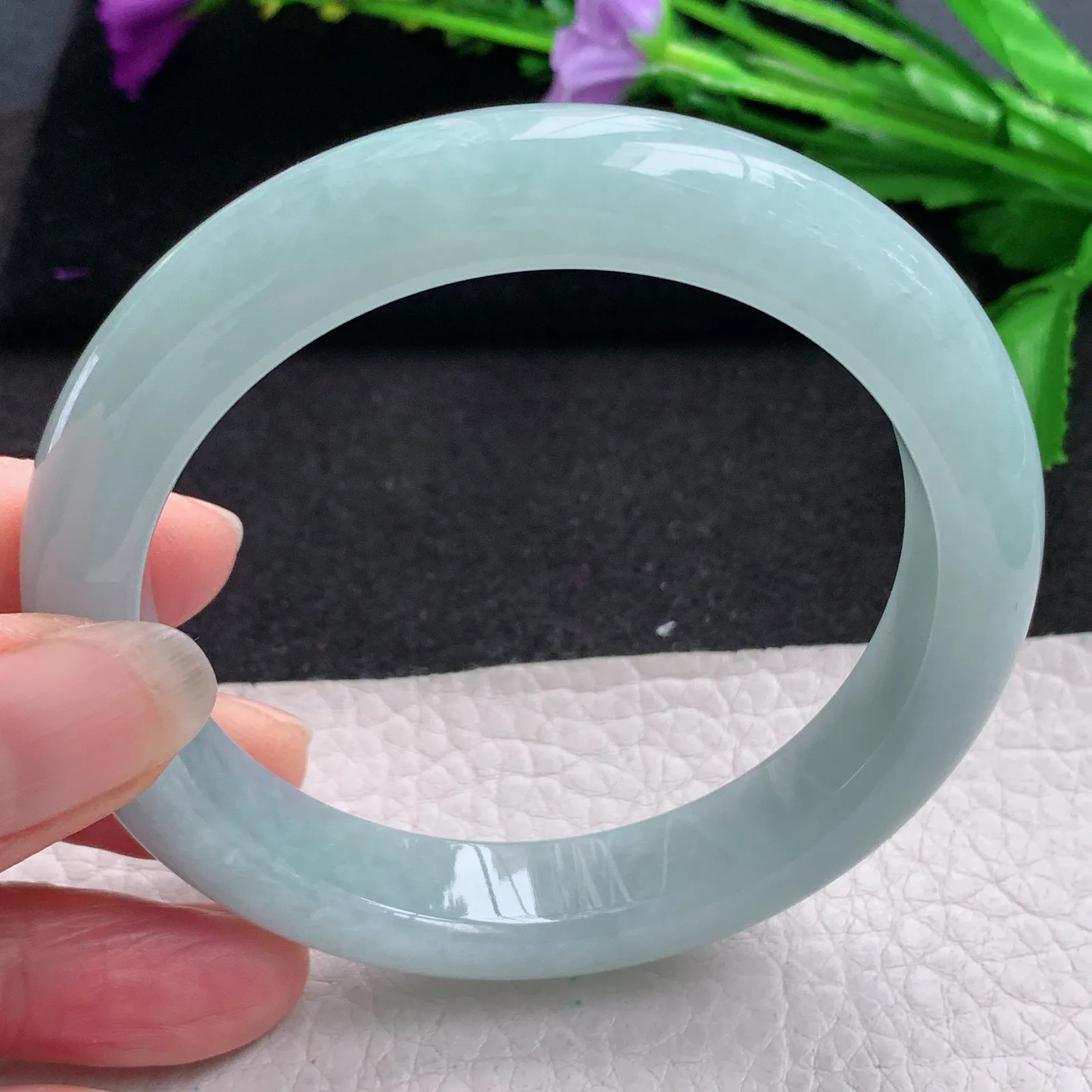 nr实拍59*12*9平安镯 缅甸翡翠精美冰蓝韵宽边玉手镯 玉手环