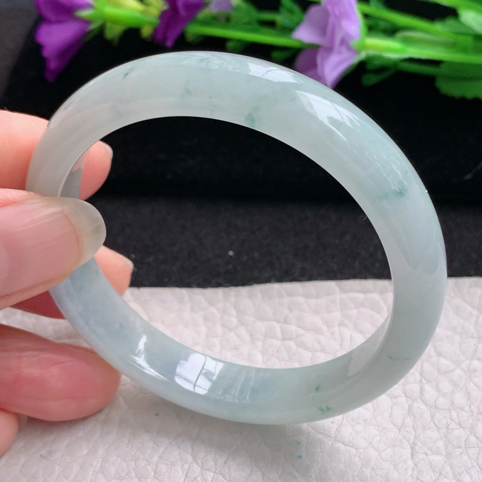 xx小圈口51*10.6*6.6平安镯 缅甸翡翠精美冰飘花宽边玉手镯 玉手环