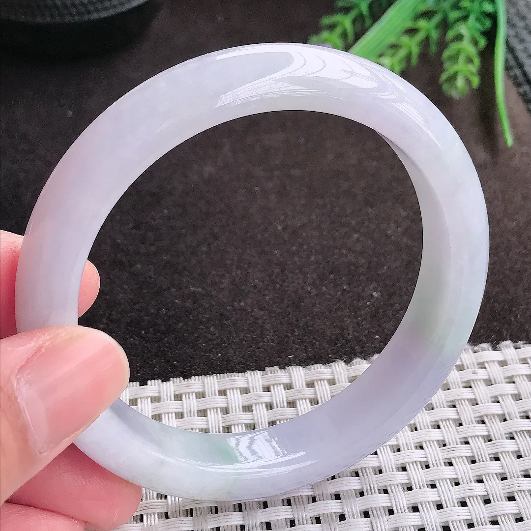 实拍A货翡翠58.8/12.6/8.5老坑冰润水灵淡雅紫罗兰手镯宽边翡翠玉镯女款