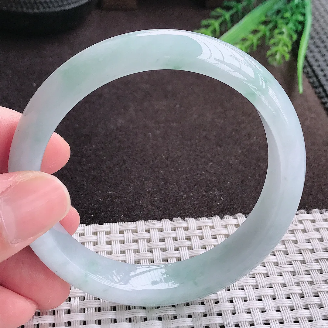 实拍A货翡翠60/13.6/8.3老坑冰润起胶飘花手镯宽边翡翠玉镯女款