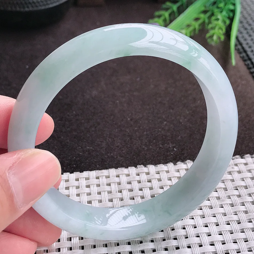 实拍A货翡翠60/13.6/8.3老坑冰润起胶飘花手镯宽边翡翠玉镯女款