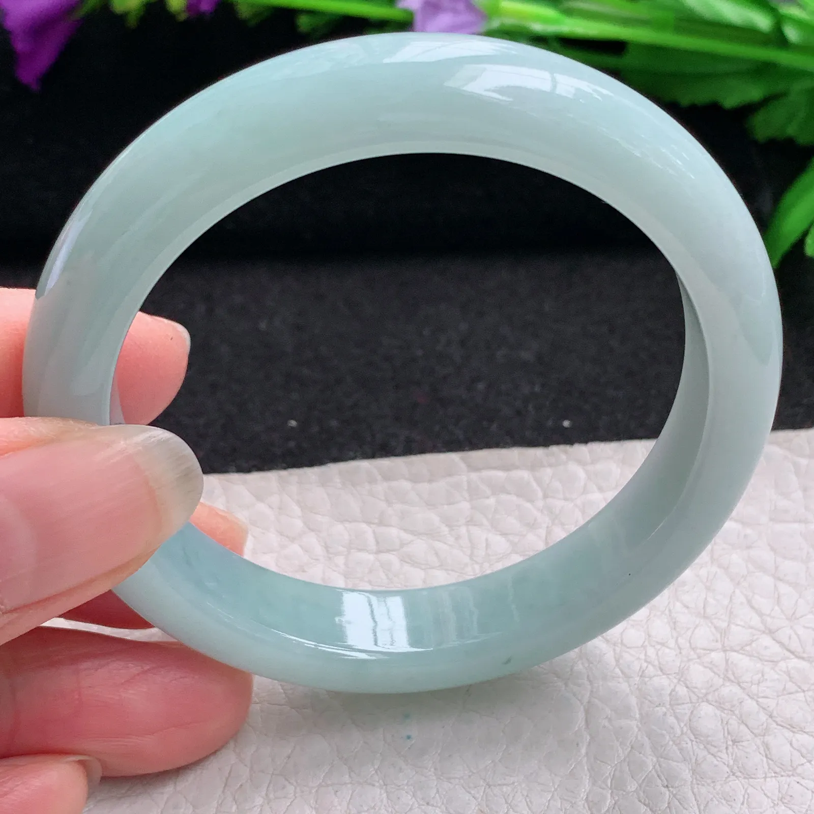 xx小圈口53*11.6*7.7平安镯 缅甸翡翠精美秀气蓝韵宽边玉手镯 玉手环