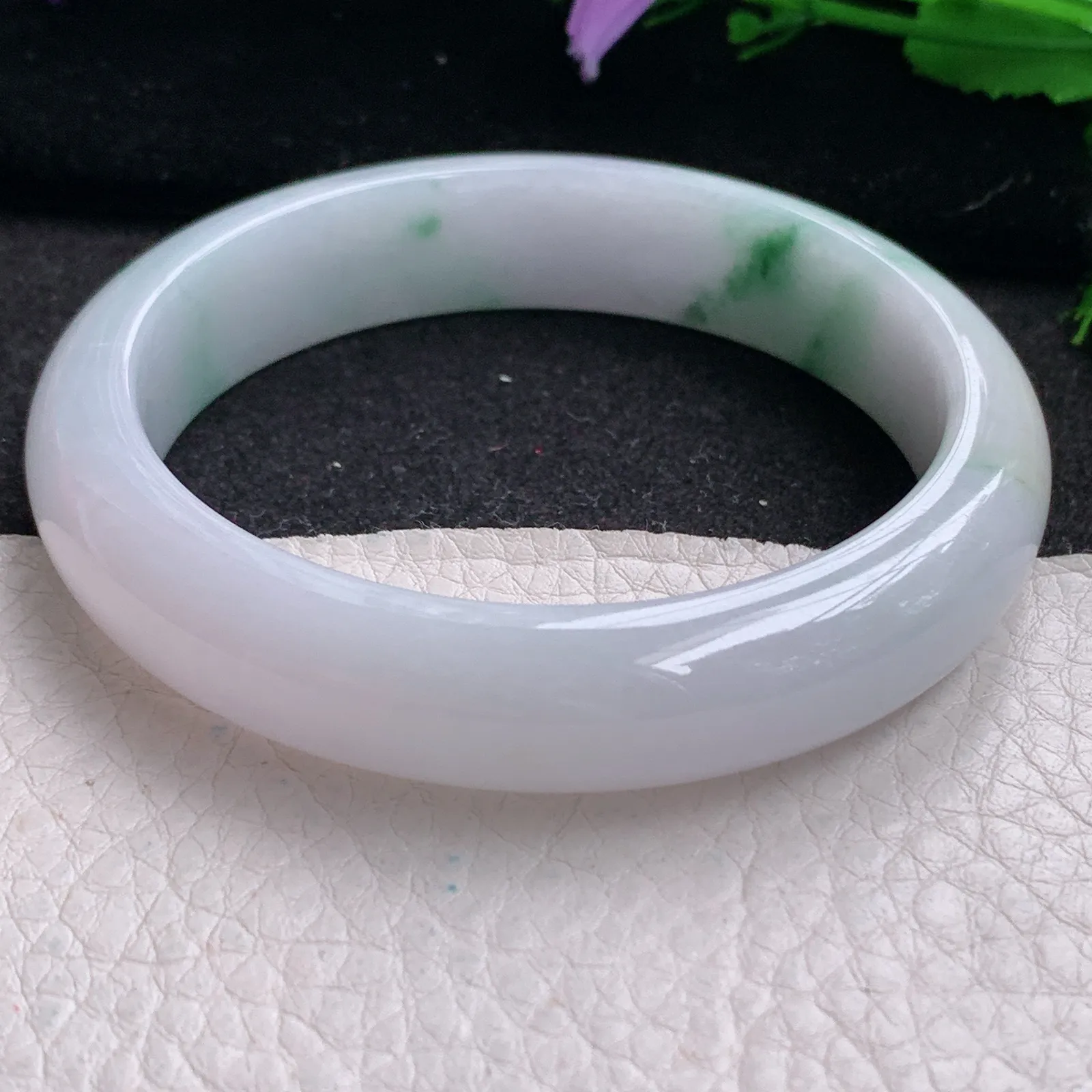 ee实拍59*13.4*8.2平安镯 缅甸翡翠精美冰飘花宽边玉手镯 玉手环