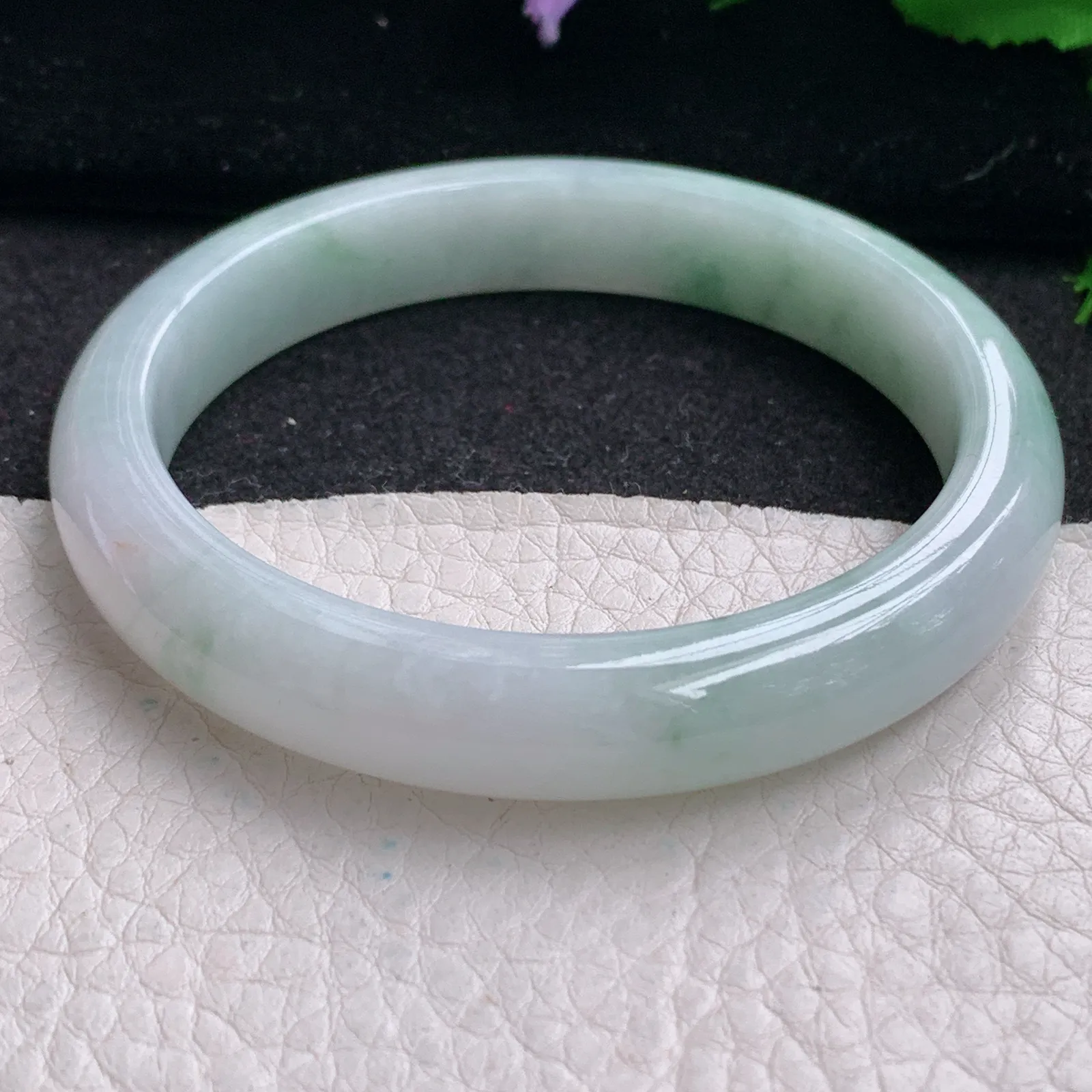 xx实拍55*10*7.4平安镯 缅甸翡翠精美冰飘花宽边玉手镯 玉手环