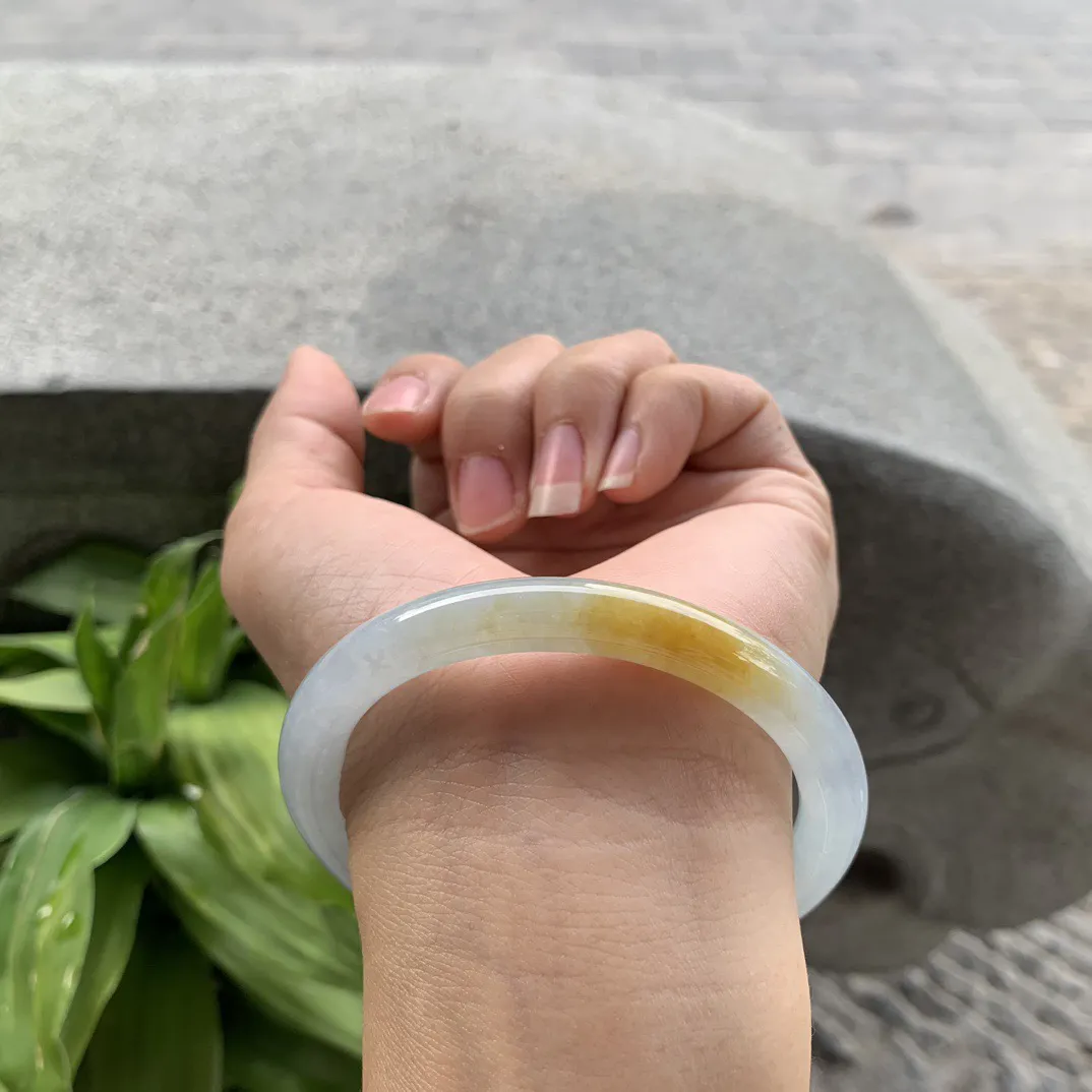 圈口57-7.7 【冰黄翡圆条手镯】圆条57 58可戴