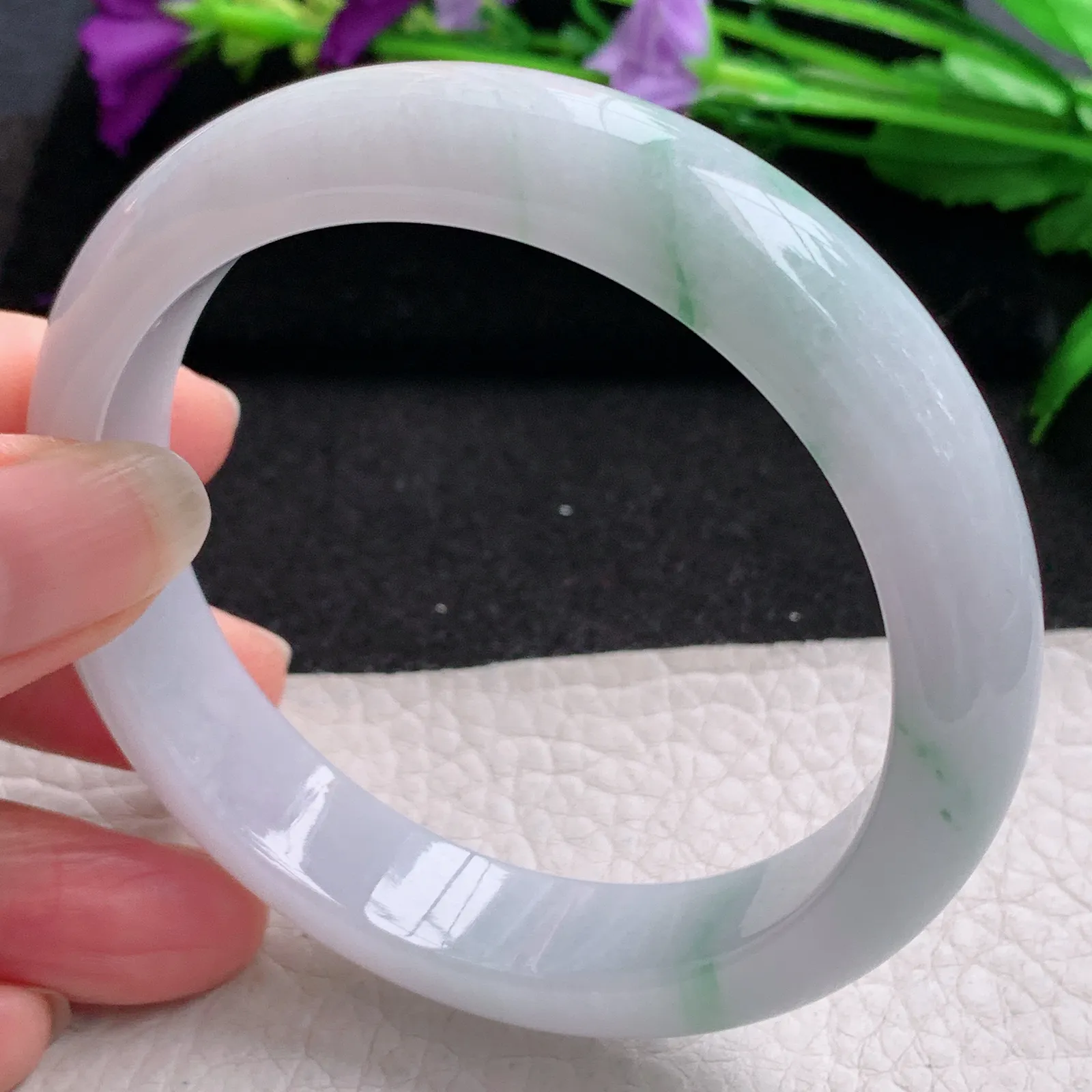 ee实拍59*13.4*8.2平安镯 缅甸翡翠精美冰飘花宽边玉手镯 玉手环